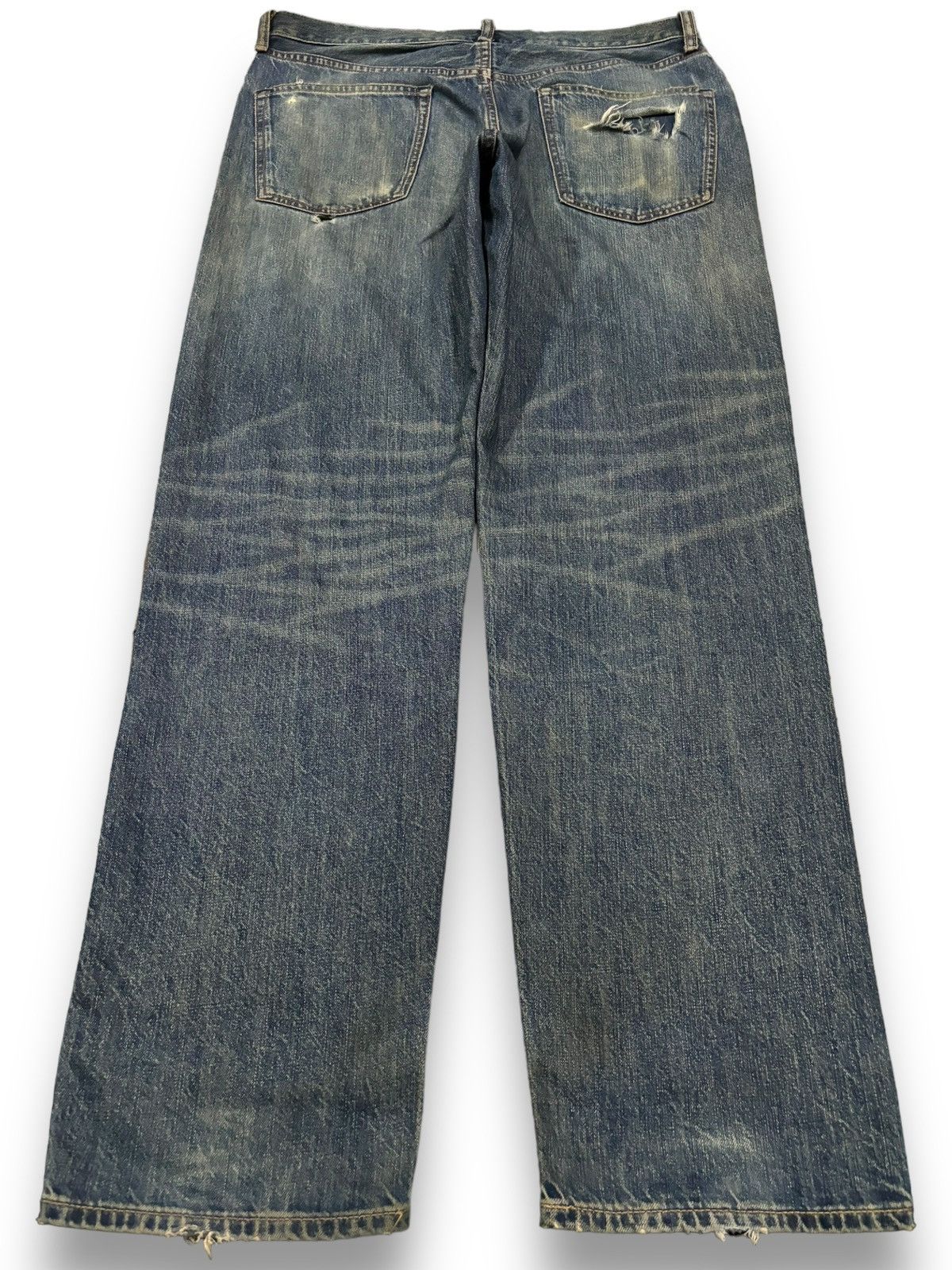 GU × Undercover Vintage Japanese Brand GU Dark Mud Wash Loose Ripped Jeans Size US 33 - 2 Thumbnail