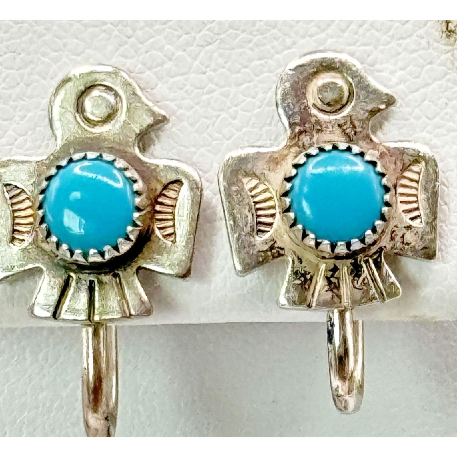 Other Sterling Phoenix Bird Turquoise Screw Back Earrings Signed Size ONE SIZE - 1 Thumbnail