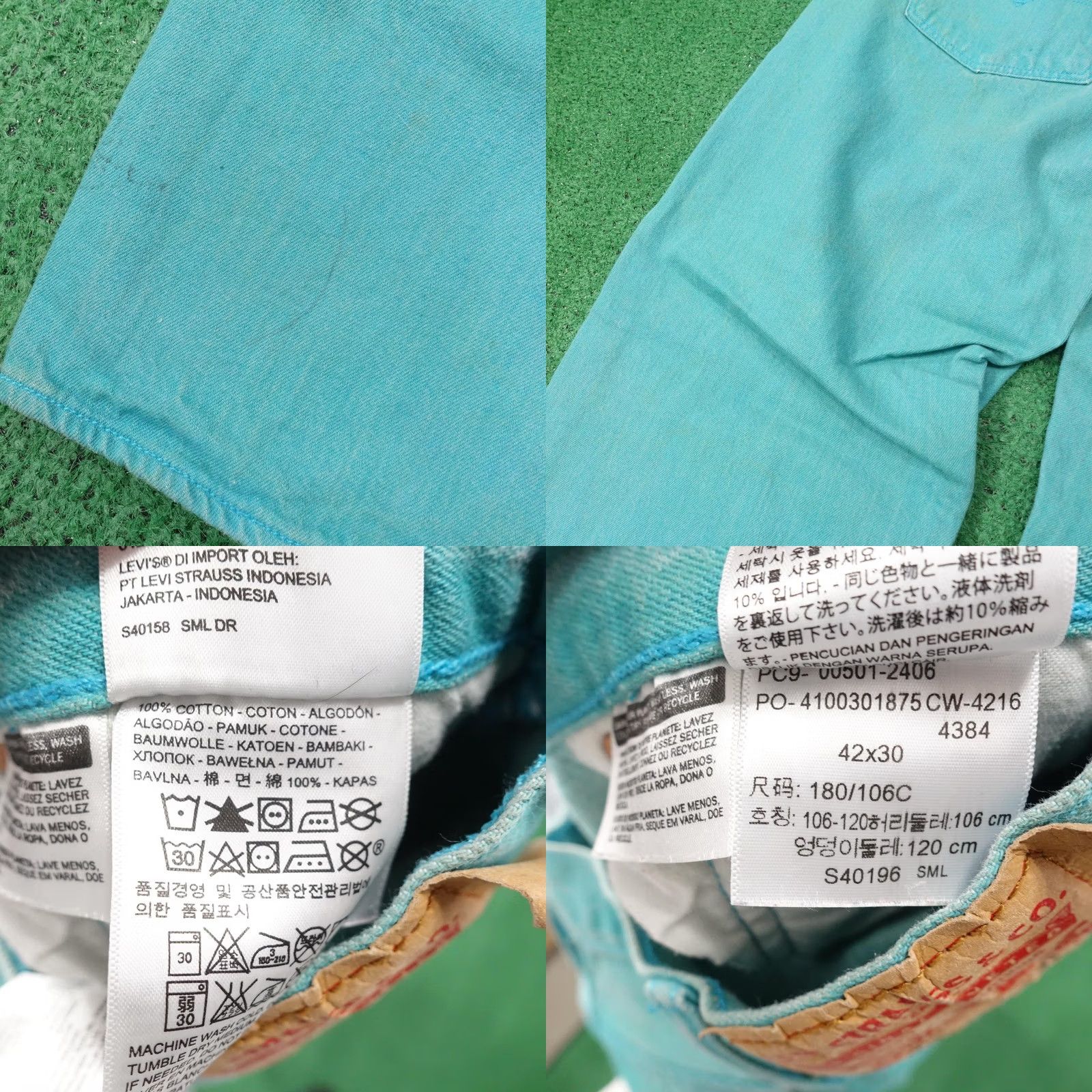 Levi's Levi's 501 Jeans Mens 39x27 Blue Teal Straight Classic Denim Button Fly Size US 39 - 9 Thumbnail