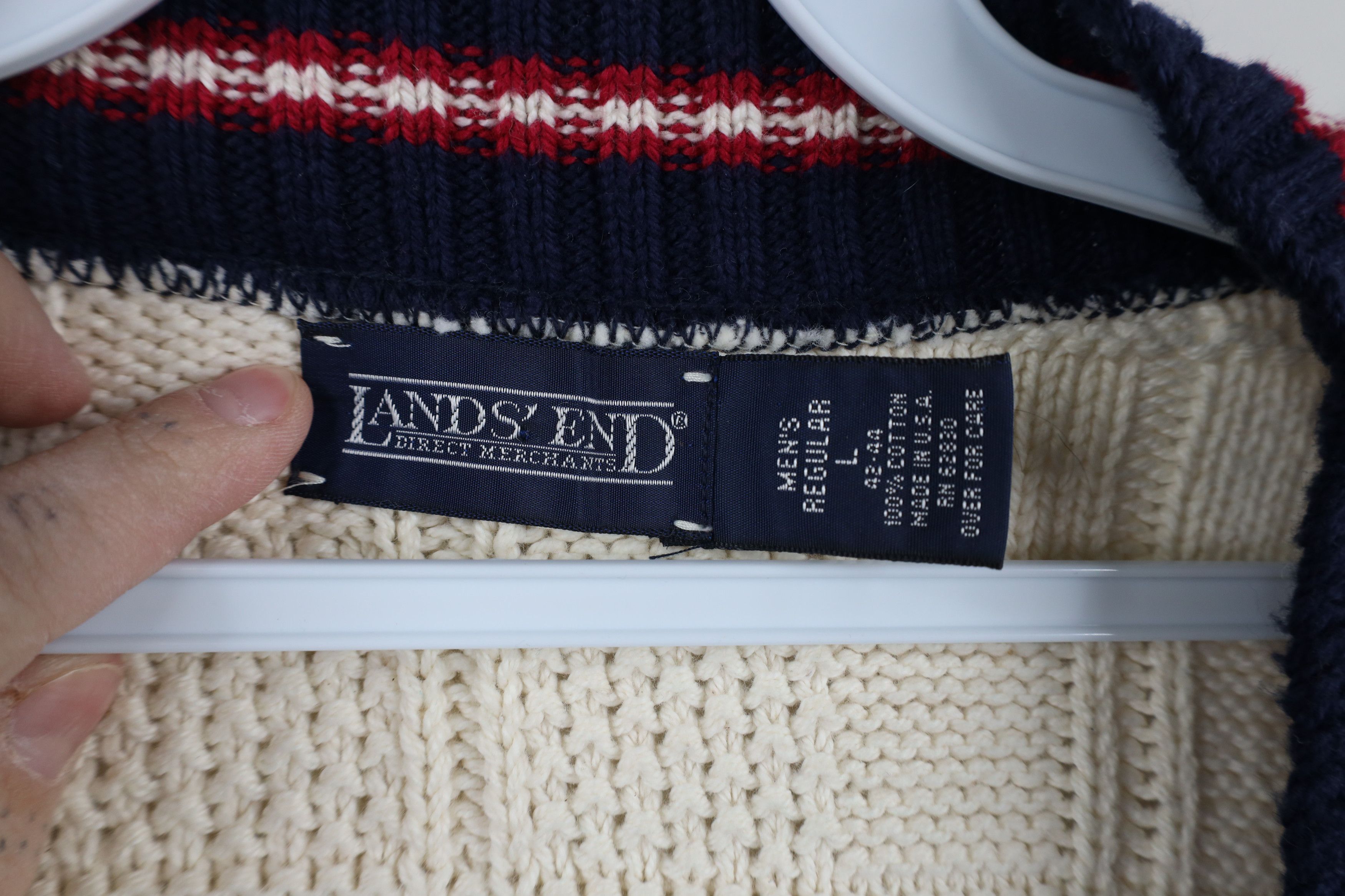 Lands' End × Vintage Vintage 90s Lands End Cotton Knit V-Neck Sweater Vest USA Size US L / EU 52-54 / 3 - 5 Thumbnail