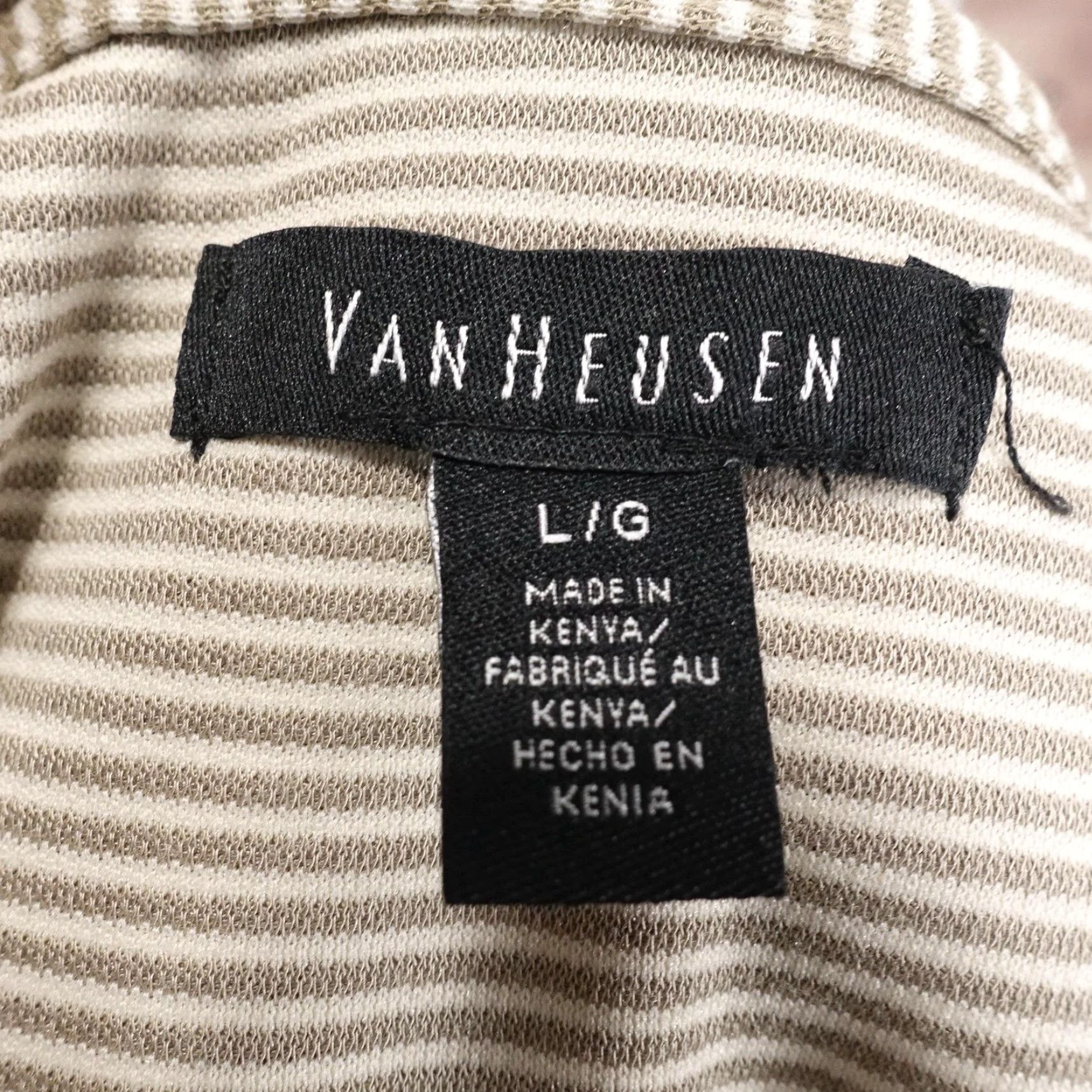 Van Heusen Van Heusen Polo Shirt Mens Large Beige White Striped Short Sleeve Modal Blend Size US L / EU 52-54 / 3 - 6 Thumbnail