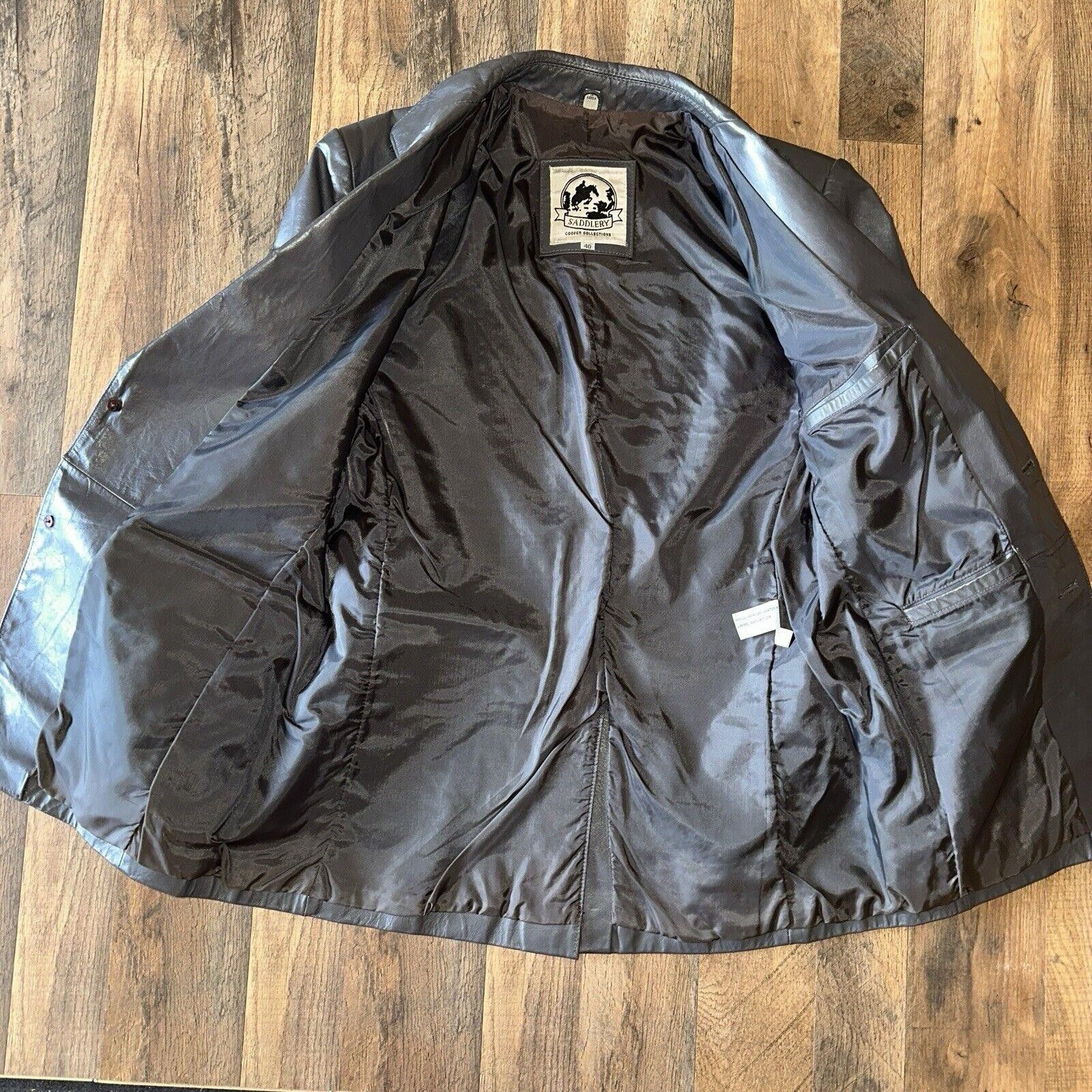 Other Vintage Saddlery Grey Mens 40 Genuine Leather Jacket Blazer Size 40R - 4 Thumbnail