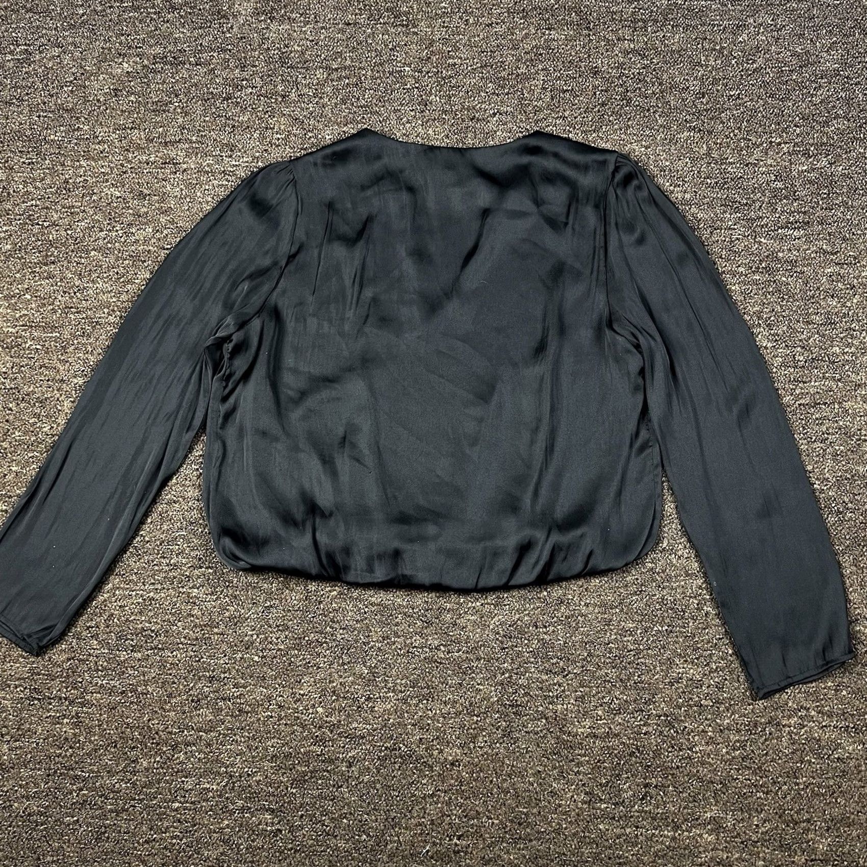 Vintage Sincerely Jules Blouse Shirt Cropped Satin Long Sleeve Black Sz Large Womens Size L / US 10 / IT 46 - 3 Thumbnail