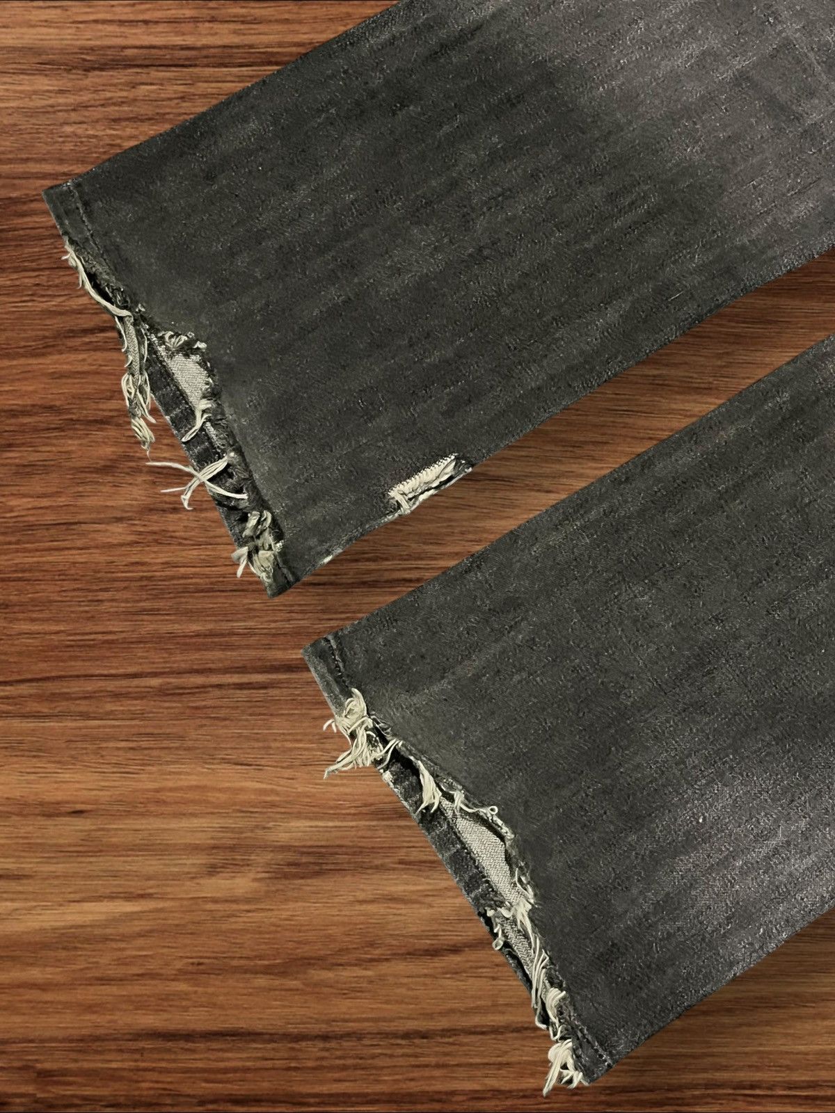 Tornado Mart Vintage Wrangler Black Washed Frayed Leg Flare Jeans Size US 33 - 11 Thumbnail