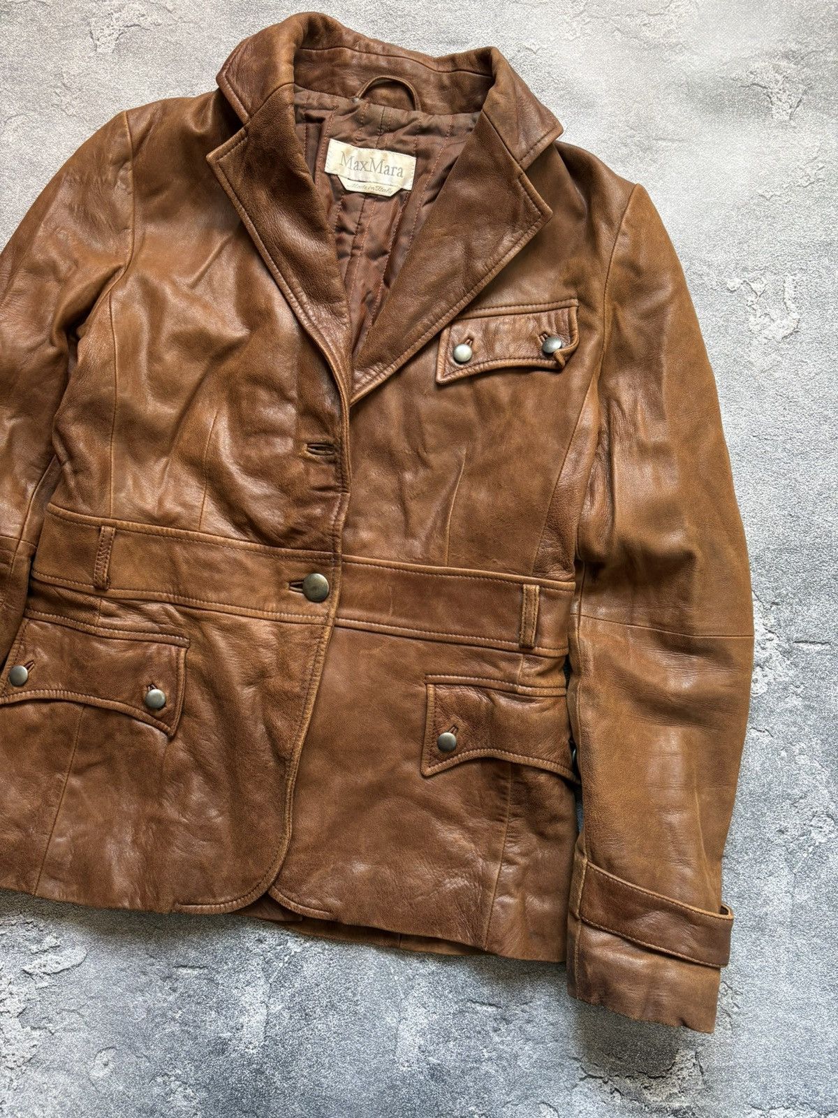 Max Mara Vintage Max Mara Italy Luxury Brown Leather Jacket Size US10 Size L / US 10 / IT 46 - 4 Thumbnail