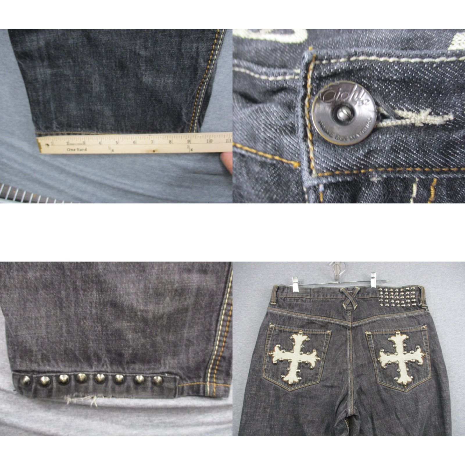 Vintage VINTAGE Eight 732 Jeans Mens 34x32 Baggy Loose Hip Hop Grunge Metal Embroidered Logo Patch Stains Studded Size US 38 / EU 54 - 8 Thumbnail