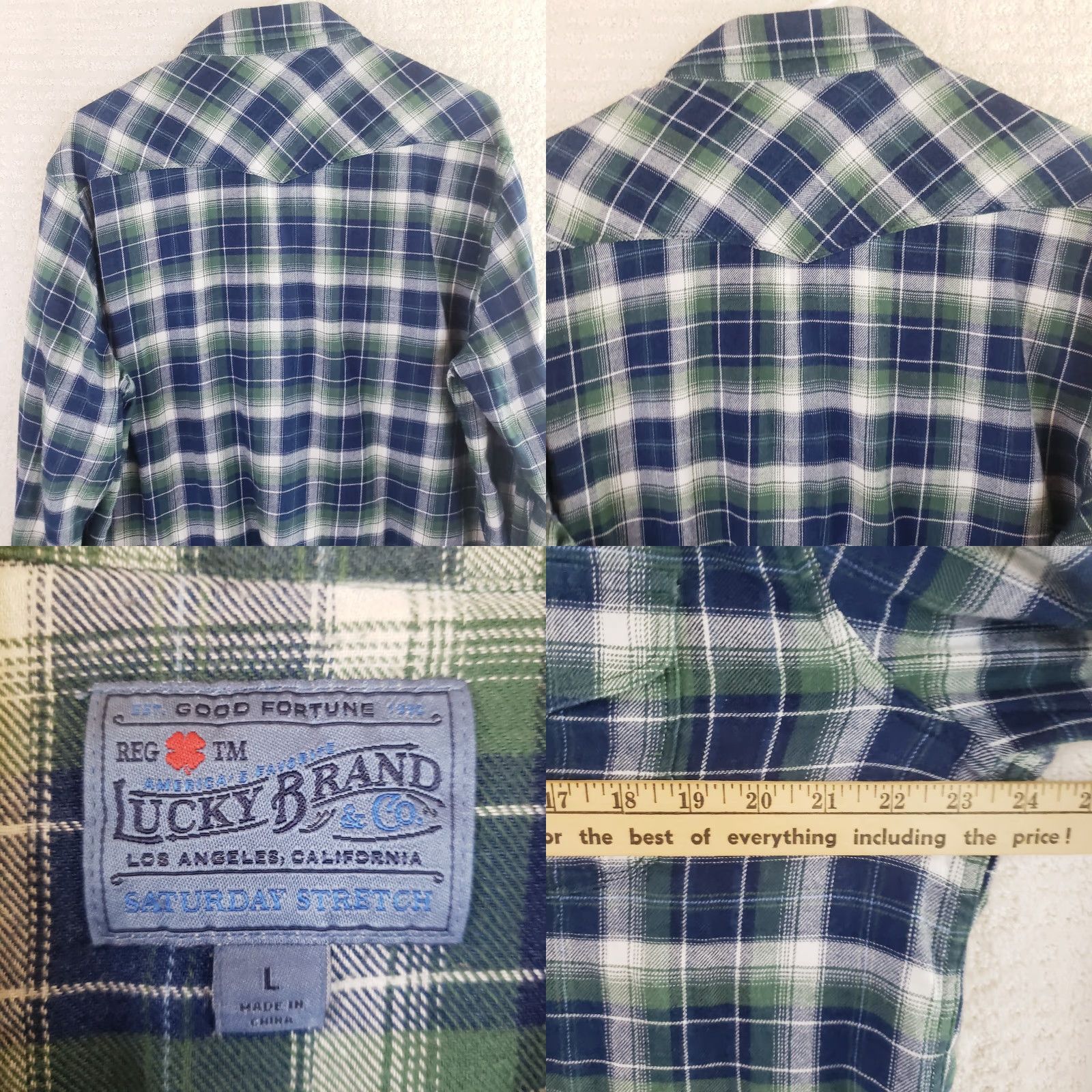 Lucky Brand Lucky Brand Western Pearl Snaps Flannel Saturday Stretch Plaid Long Sleeve Large Shirt Mens Multicolor Size US L / EU 52-54 / 3 - 8 Thumbnail