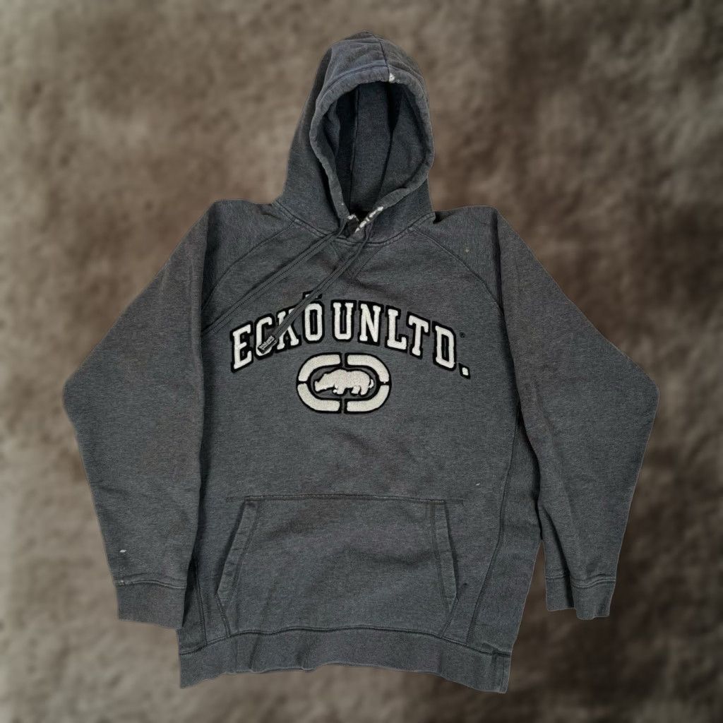 Logo 7 VINTAGE Ecko Unltd Hoodie Sweatshirt Gray OG Fleece Logo Y2K Hip Hop Pullover Hooded Pockets 90s Mens XL Size US XL / EU 56 / 4 - 1 Thumbnail