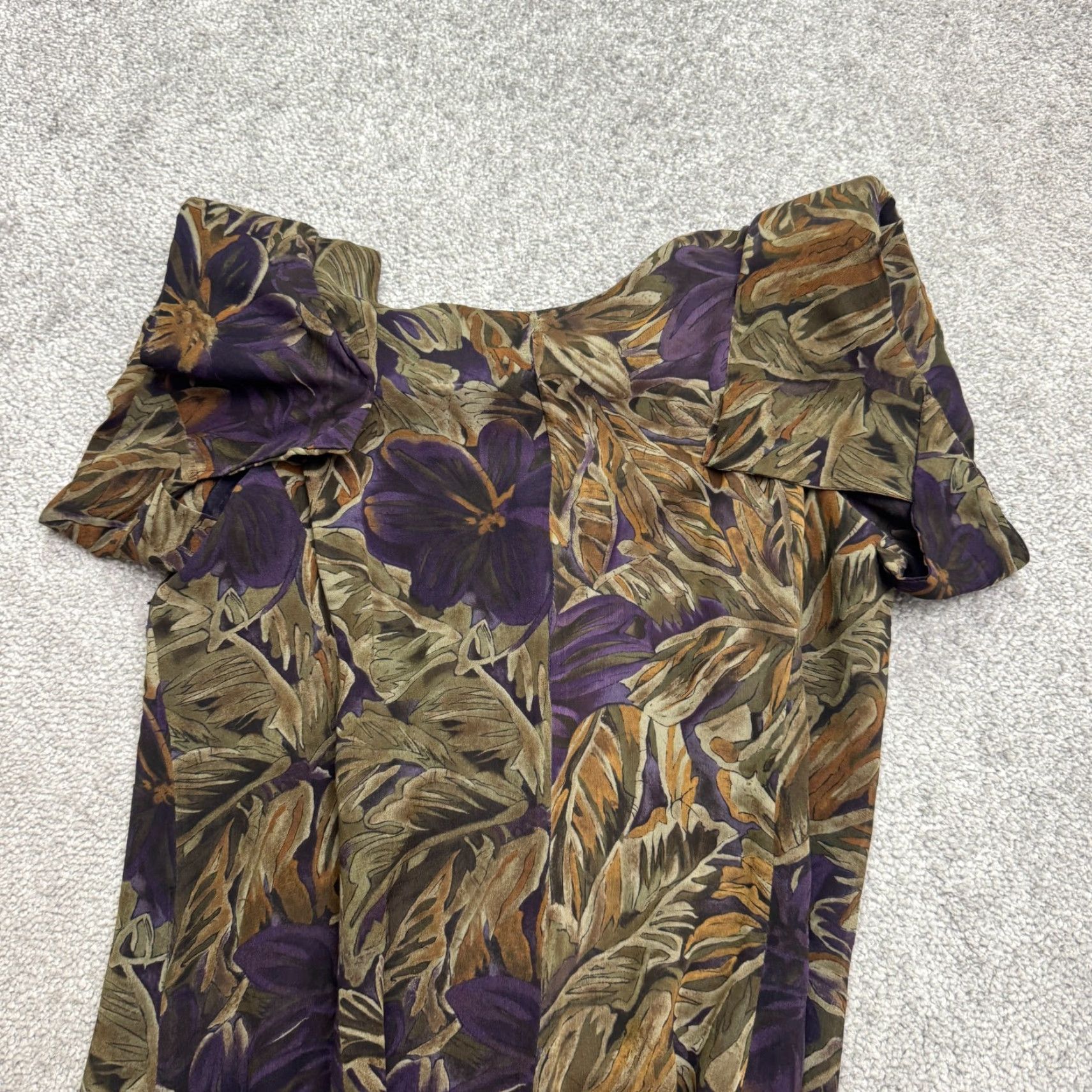 Vintage VINTAGE Dana Buchman Dress Womens 6 Brown Purple Floral Silk Button Up Midi 90's Boho Retro Cottage Designer Size M / US 6-8 / IT 42-44 - 4 Thumbnail