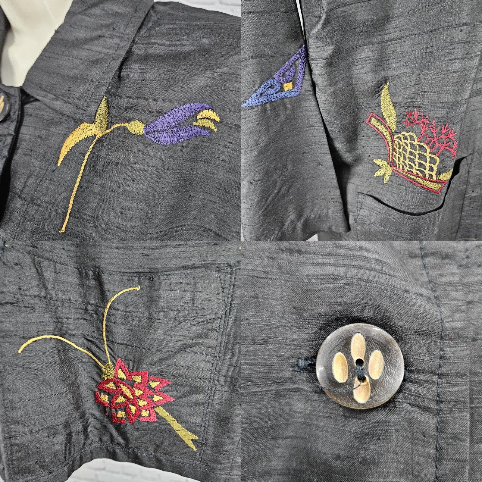 Vintage Chico's Design Black 100% Silk Embroidered 3/4 Sleeve Button Shirt Jacket Womens US 8 Size XS / US 0-2 / IT 36-38 - 8 Thumbnail