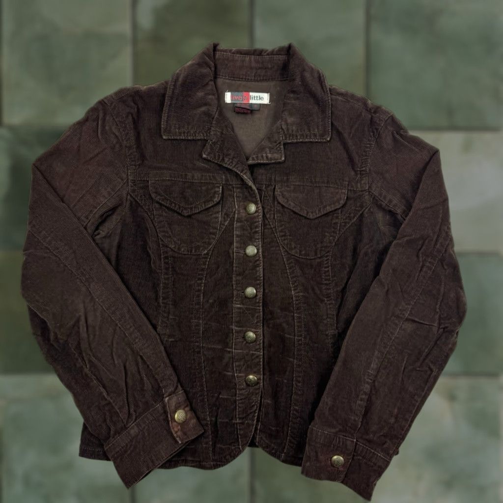 Olive VINTAGE Live A Little Corduroy Jacket Womens Medium Brown Y2K Hipster 90s Size M / US 6-8 / IT 42-44 - 1 Thumbnail