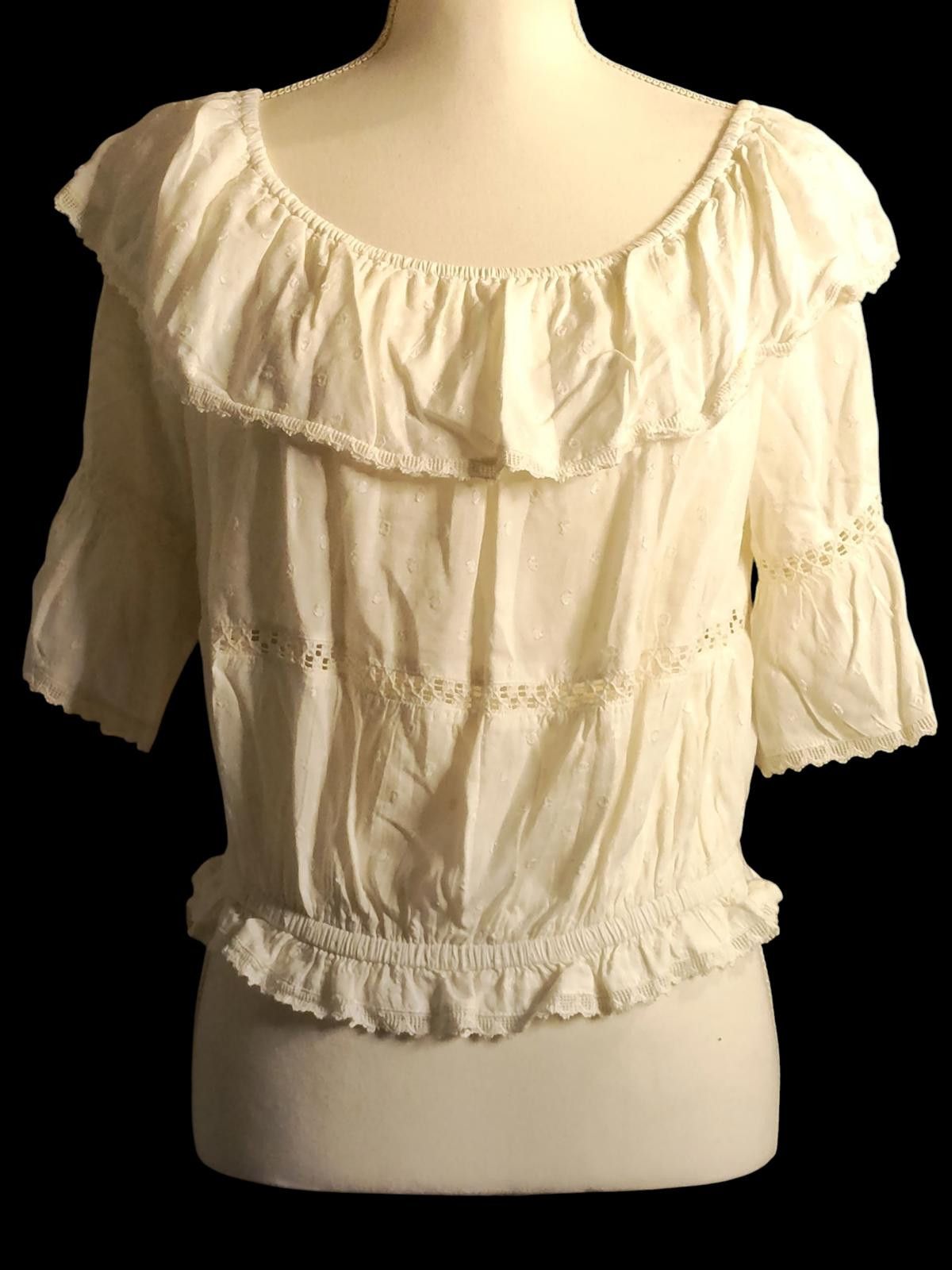 Forever 21 Forever 21 White Ruffle Off-Shoulder Blouse with 3/4 Sleeves Size M / US 6-8 / IT 42-44 - 3 Thumbnail