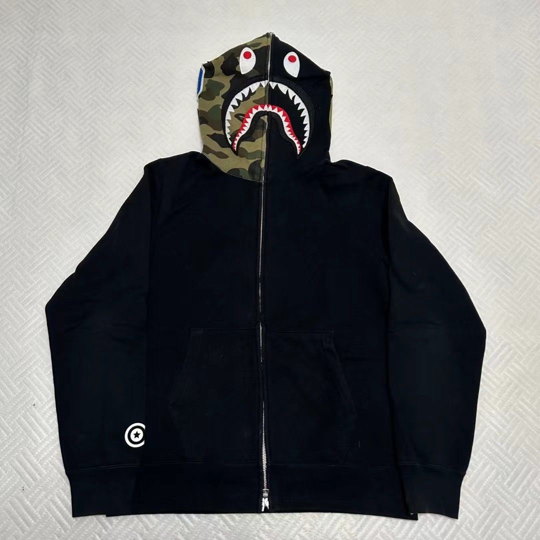 Bape shark full zip hoodie camo sleeve black best sale