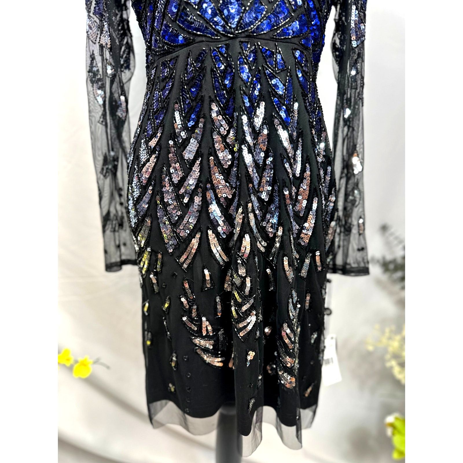 Adrianna Papell Adrianna Papell Lng Sleeve Beaded Sparkling Cocktail Dress 8 Size M / US 6-8 / IT 42-44 - 10 Thumbnail