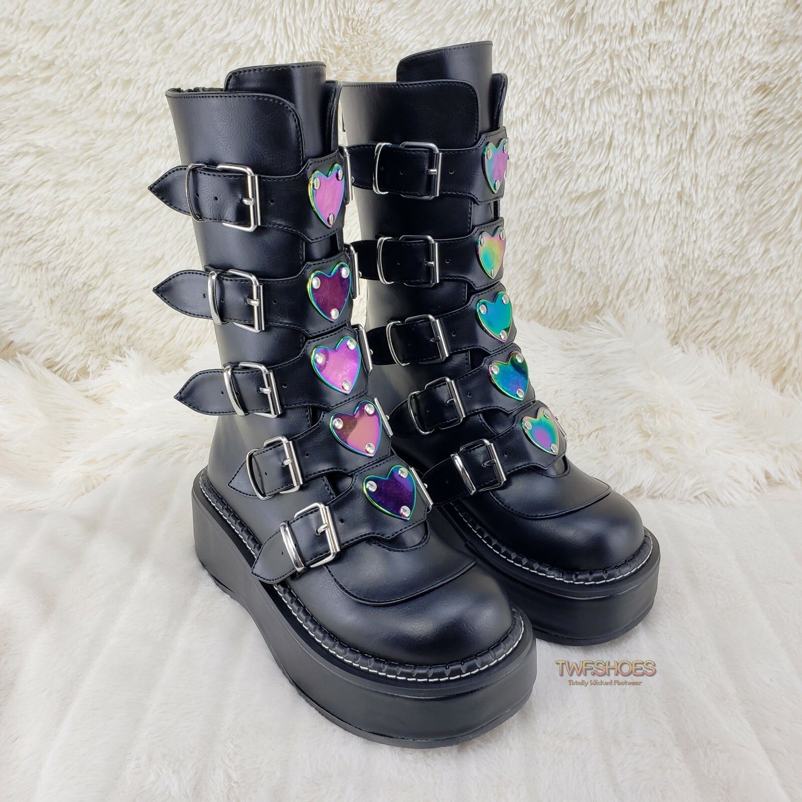 Demonia Cult DEMONIA Emily 330 Black Matte 2" Platform Metal Heart Plate Size US 10 / IT 40 - 4 Thumbnail