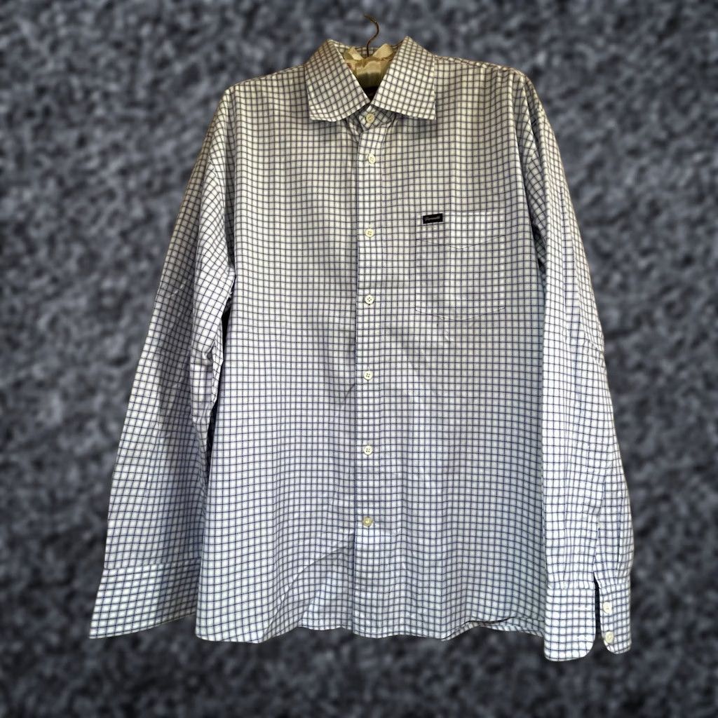 Faconnable Façonnable Shirt XL White Blue Grid Check Button-Up Long Sleeve Cotton Mens Size US XL / EU 56 / 4 - 1 Thumbnail