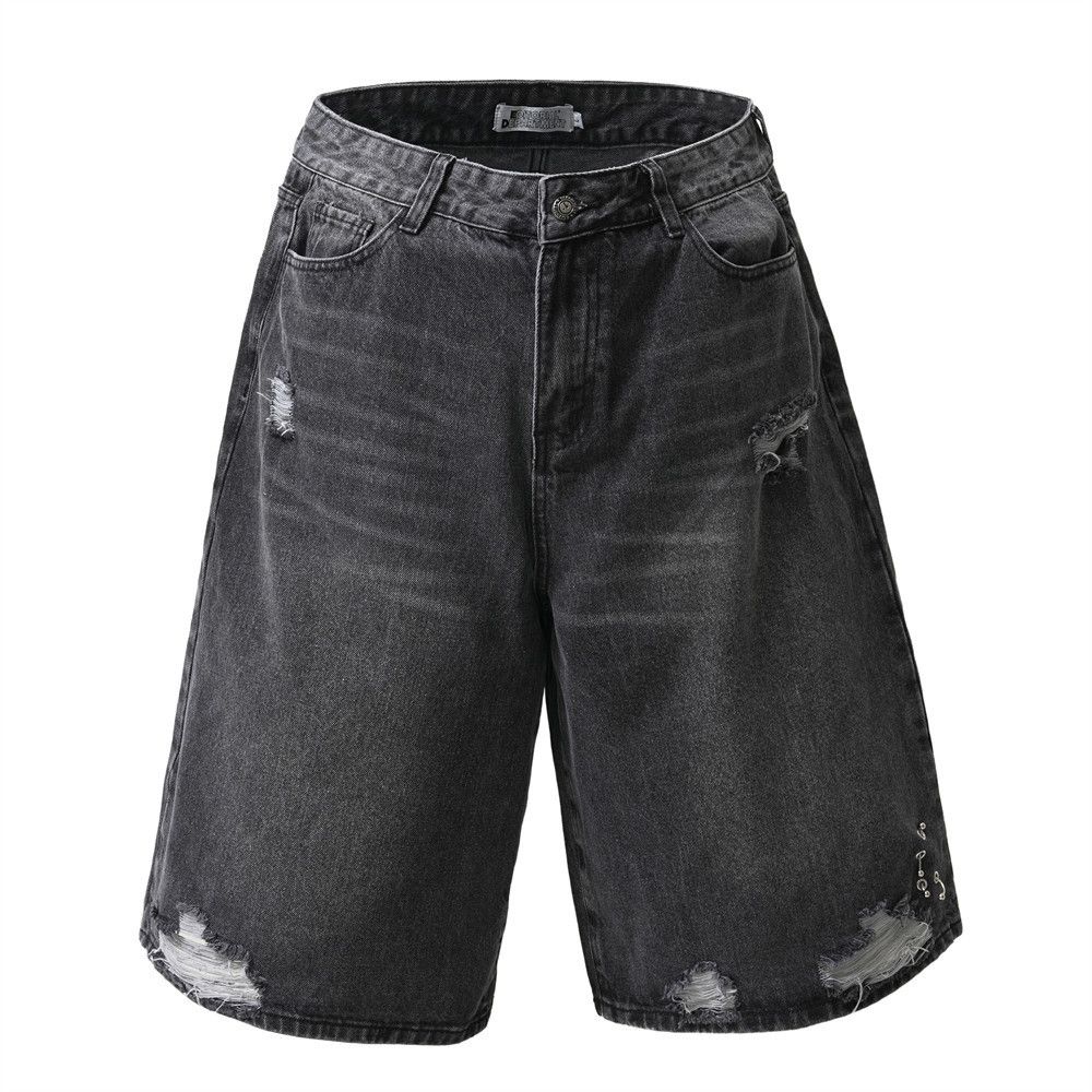 Japanese Brand × Jean Washed straight men's metal loose ripped denim shorts y2k Size US 32 / EU 48 - 1 Thumbnail