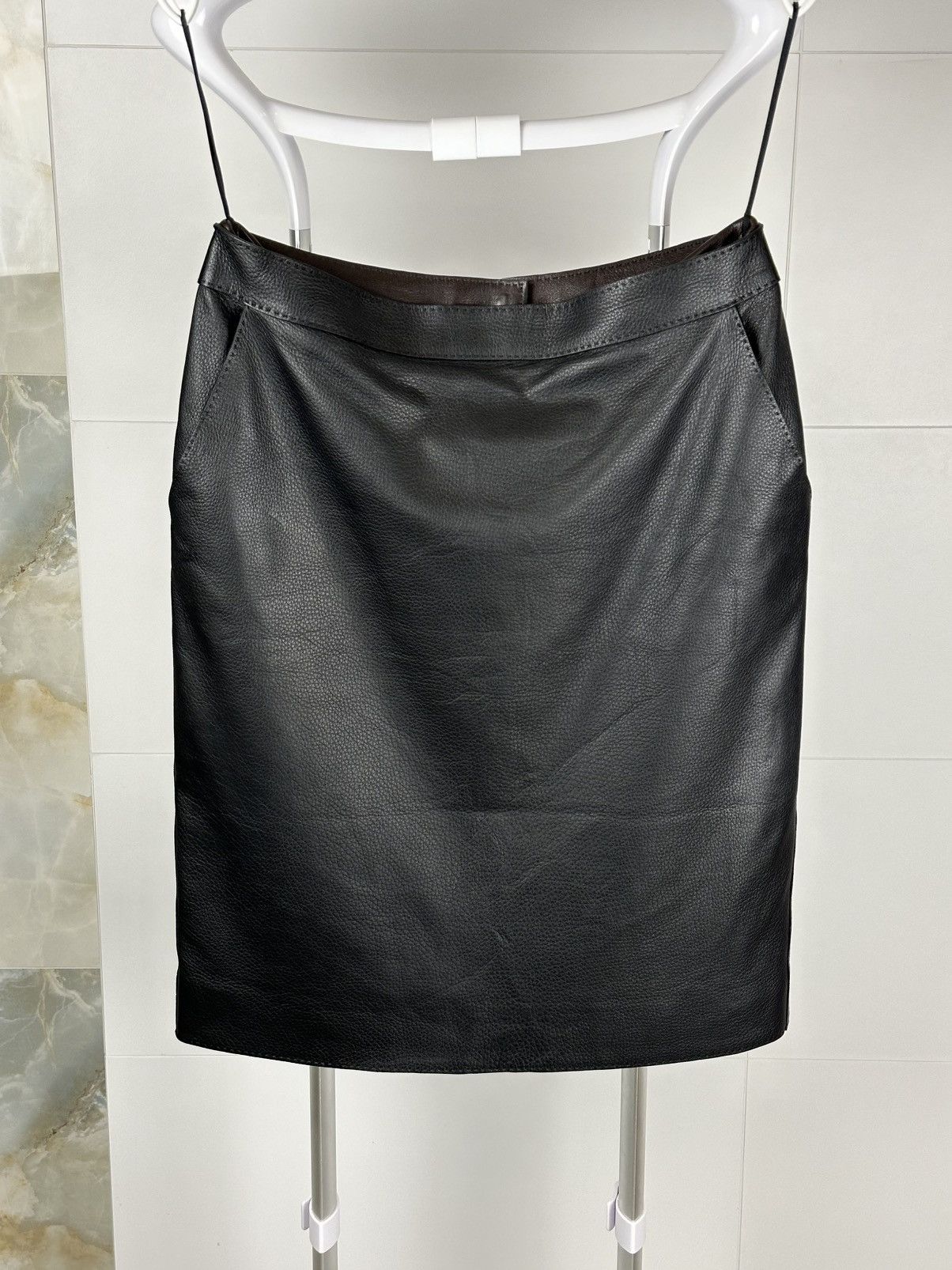Hermes HERMES Leather Skirt Lamb Skin Midi (60cm) sz 40 Size 27" / US 4 / IT 40 - 1 Thumbnail