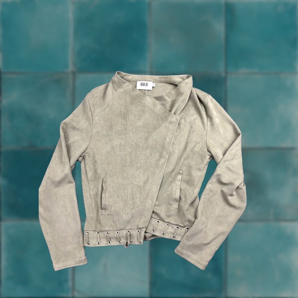 BKE BKE Faux Suede Jacket Women's M Taupe Open Front Pockets Laced Detail Moto Size M / US 6-8 / IT 42-44 - 1 Thumbnail
