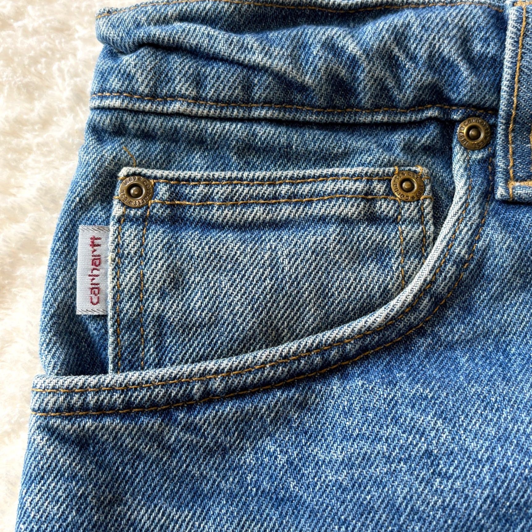 Carhartt VINTAGE Carhartt Jeans Denim Straight Mens 37x29 5-Pocket Zip Fly Flannel Lined Blue Size US 37 - 4 Thumbnail