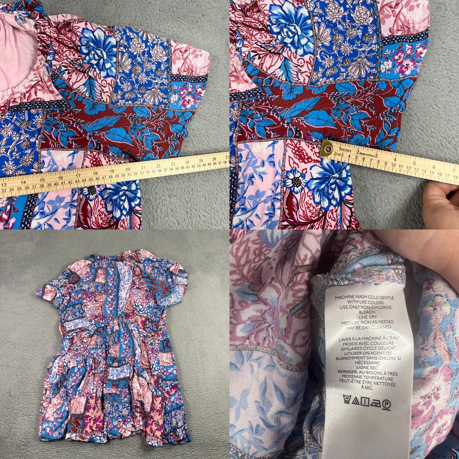 Anthropologie Anthropologie Women's Casual A-Line Dress 2X Short Sleeve Paisley Blue Pink Multicolor Size 40" / US 18 - 8 Thumbnail