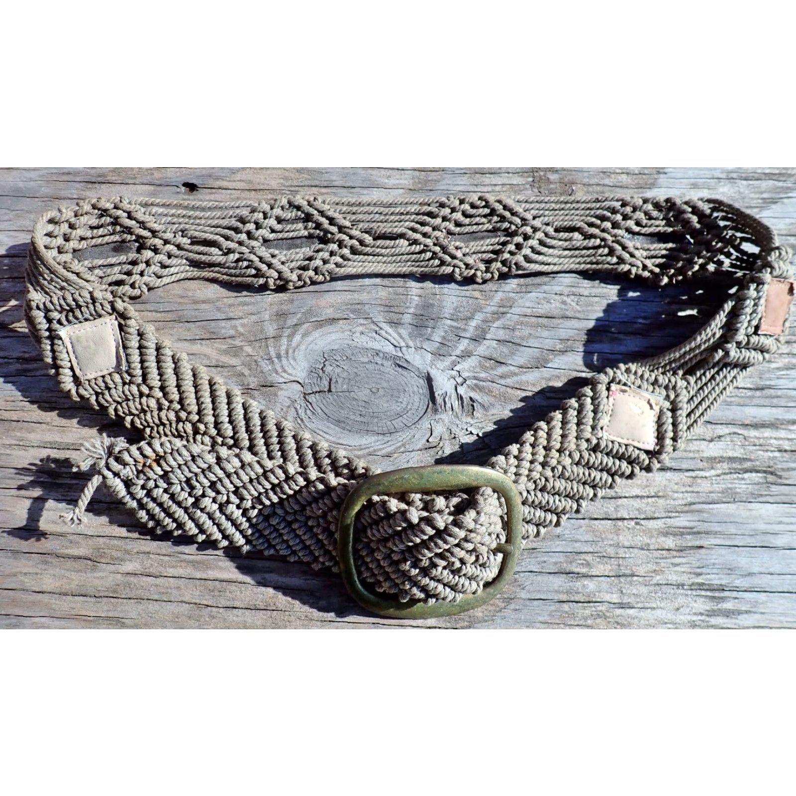 Roper Vintage Women's 1970s Boho Hippie Macrame Leather-Style Belt Brown Adjustable 26-34 Inches Size ONE SIZE - 4 Thumbnail