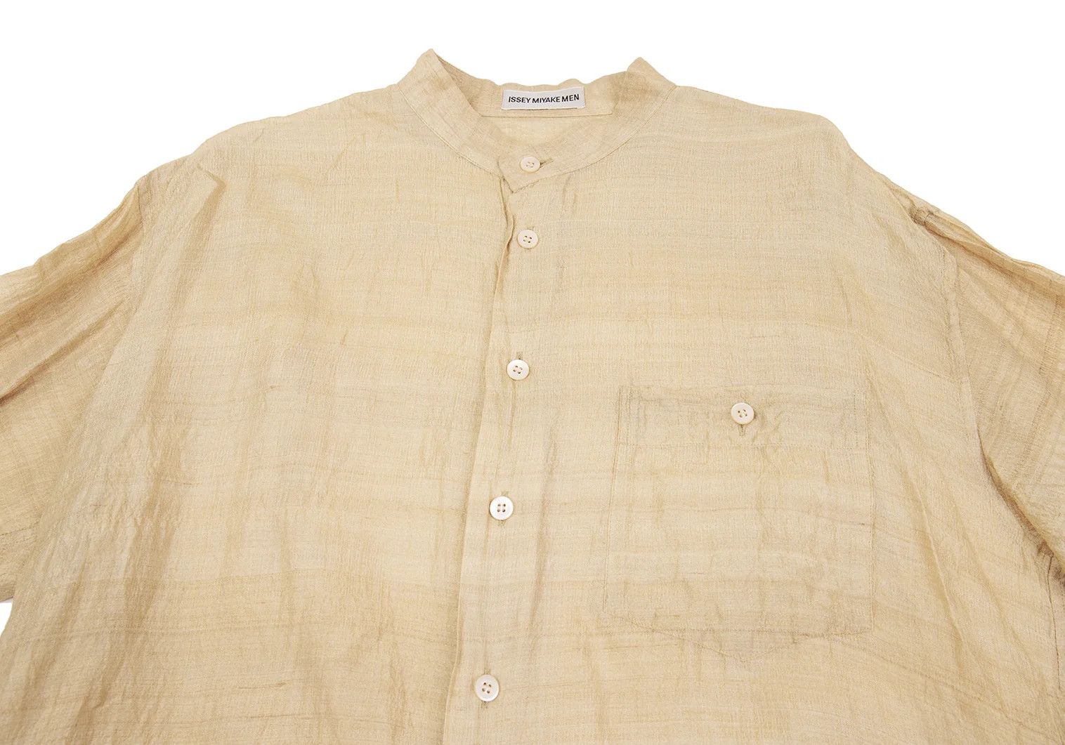 Issey Miyake Silk Mao Collar Shirt in Beige, Size L Size US L / EU 52-54 / 3 - 2 Thumbnail