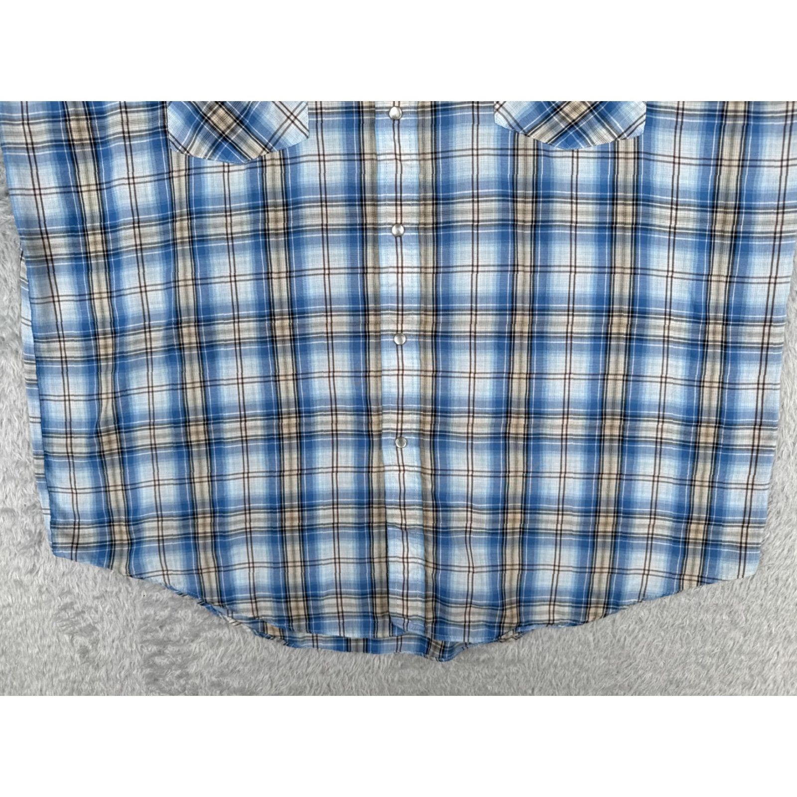 Vintage plains Shirt Men Large Blue Plaid Western Pearl Snap Rodeo Poly Blen Size US L / EU 52-54 / 3 - 5 Thumbnail