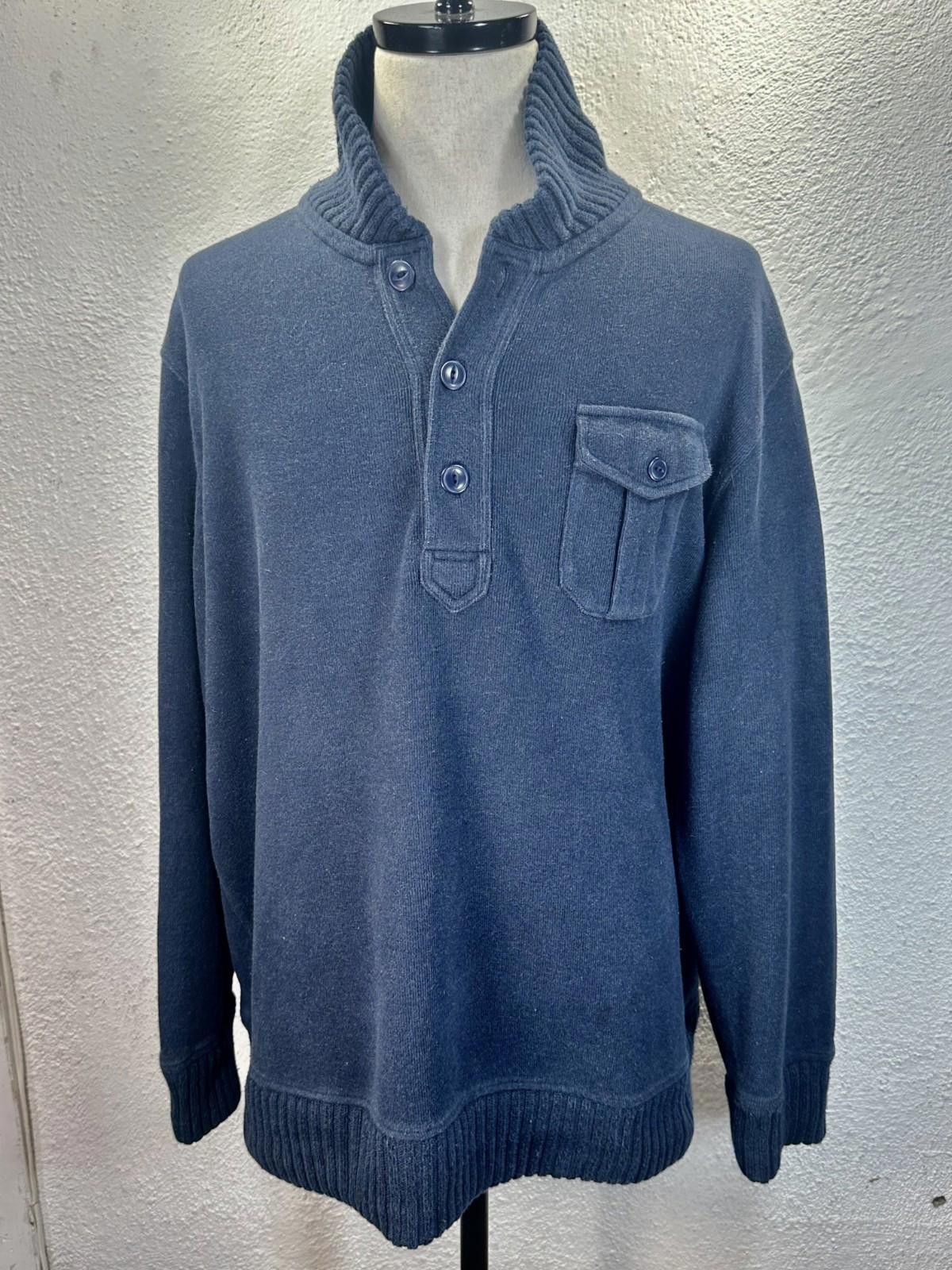 Lands' End Lands End Men's XL Blue 1/2 Button Heavy Pullover Sweater Size US XL / EU 56 / 4 - 1 Thumbnail