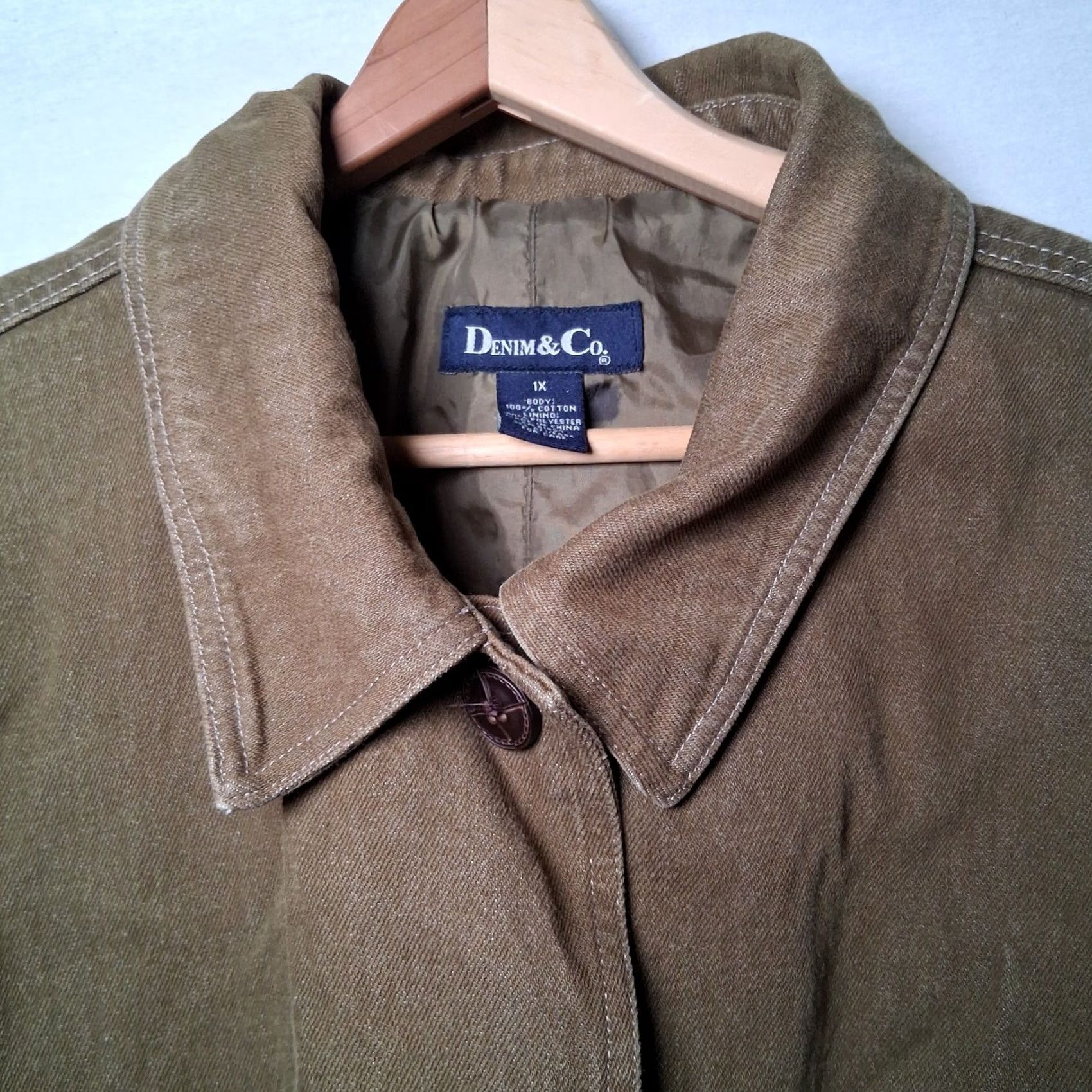 Denim & Co. VINTAGE Denim & Co Trench Coat Jacket Women 1X Army Green Denim Plus Size Trench Coat Jacket Feminine Casual Workwear Military Utility Vintage 1990s Size XL / US 12-14 / IT 48-50 - 7 Thumbnail