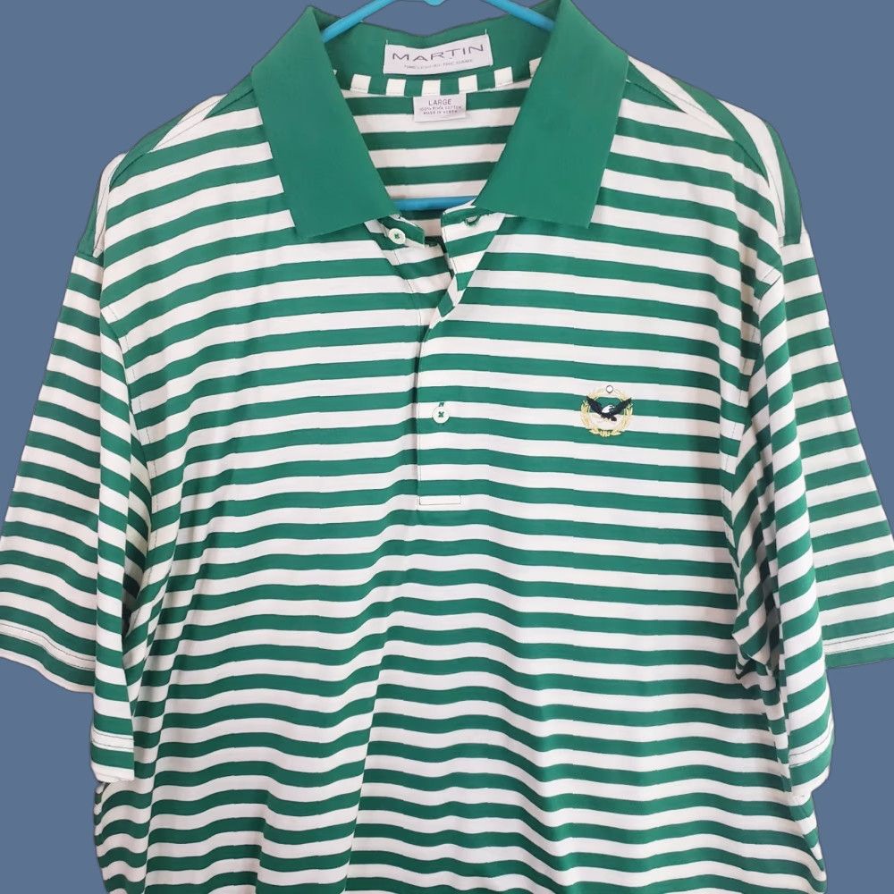 Vintage Martin Polo Shirt Men's L Green White Short Sleeve Pima Cotton Striped Golf Polo Mar tin Size US L / EU 52-54 / 3 - 1 Thumbnail
