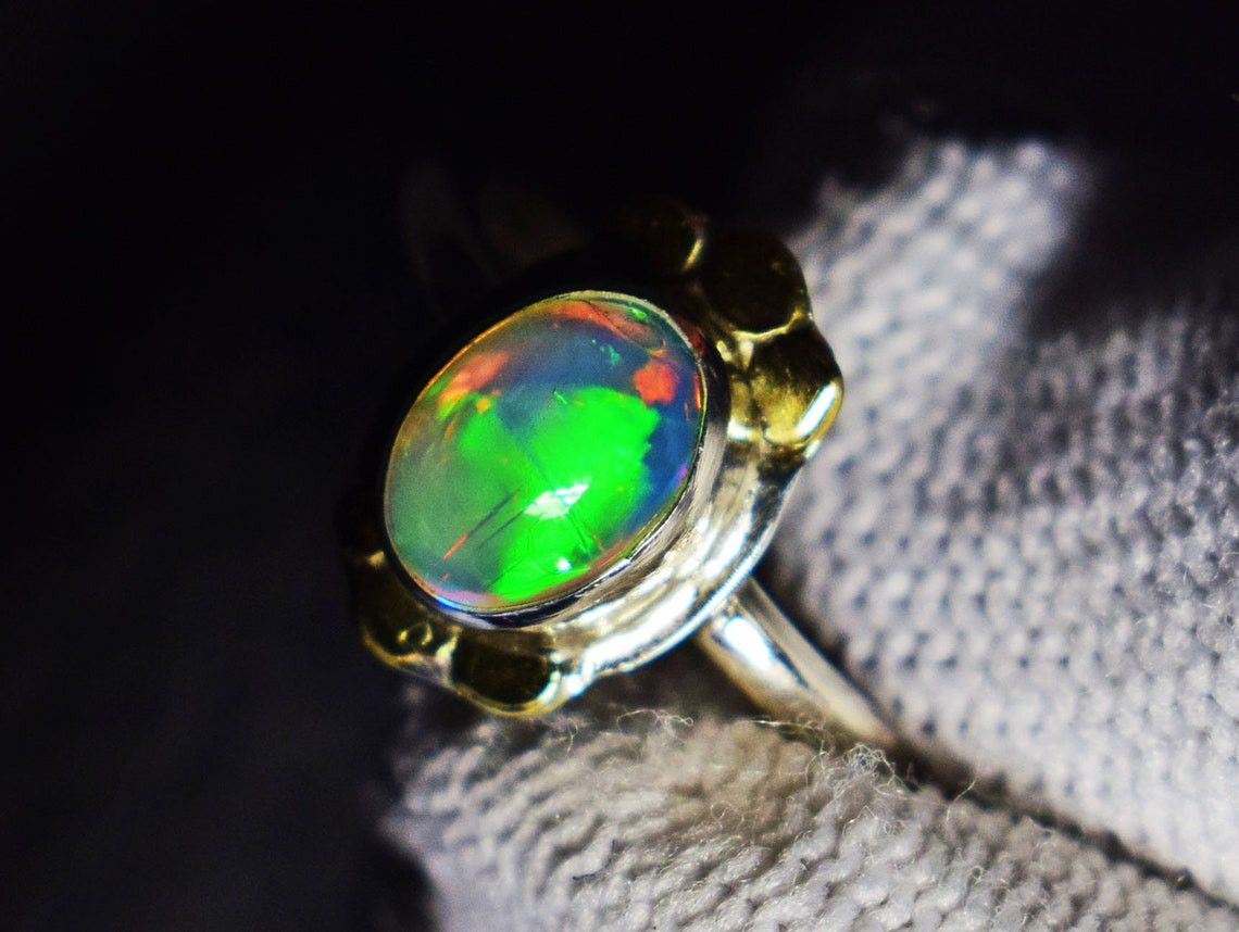 Handmade Handmade Ethiopian Opal Ring: 925K Silver Bridal Ring Size ONE SIZE - 2 Thumbnail