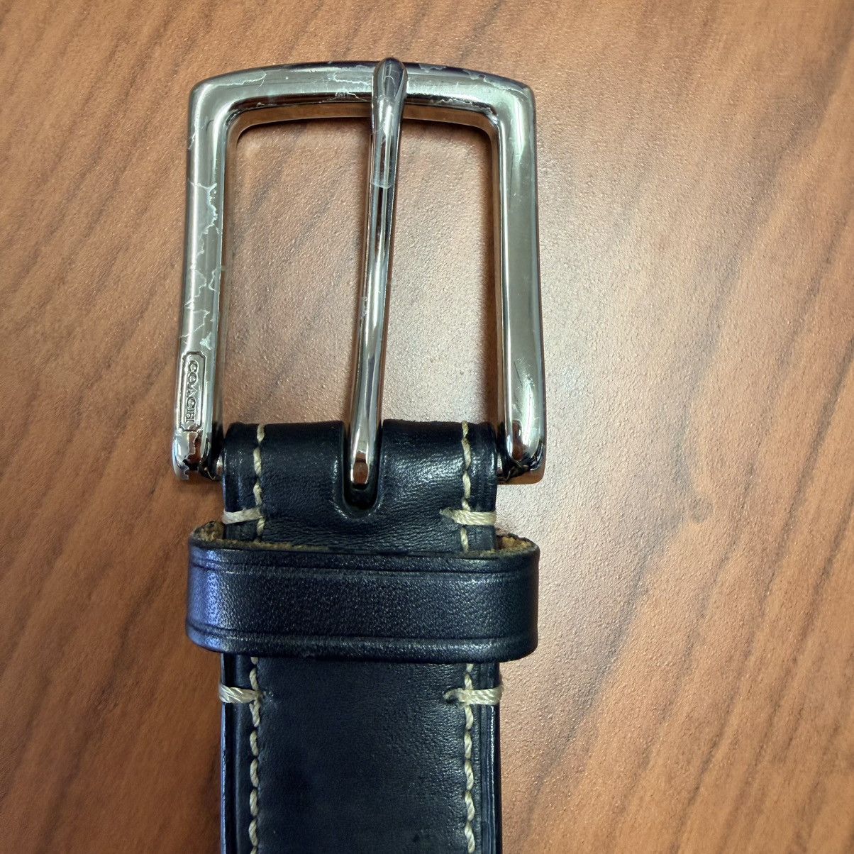 Coach Coach Black Leather Belt Contrast Stitch Silver Buckle 80cm Size 32 - 13 Thumbnail