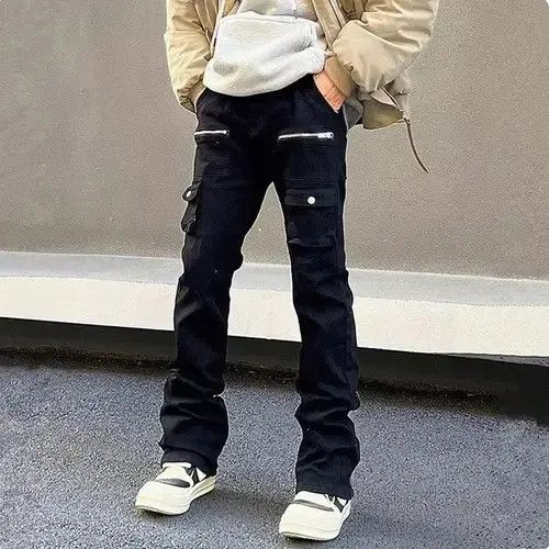 VIBE Zipper Black Flared Cargo Jeans Size US 30 / EU 46 - 6 Thumbnail
