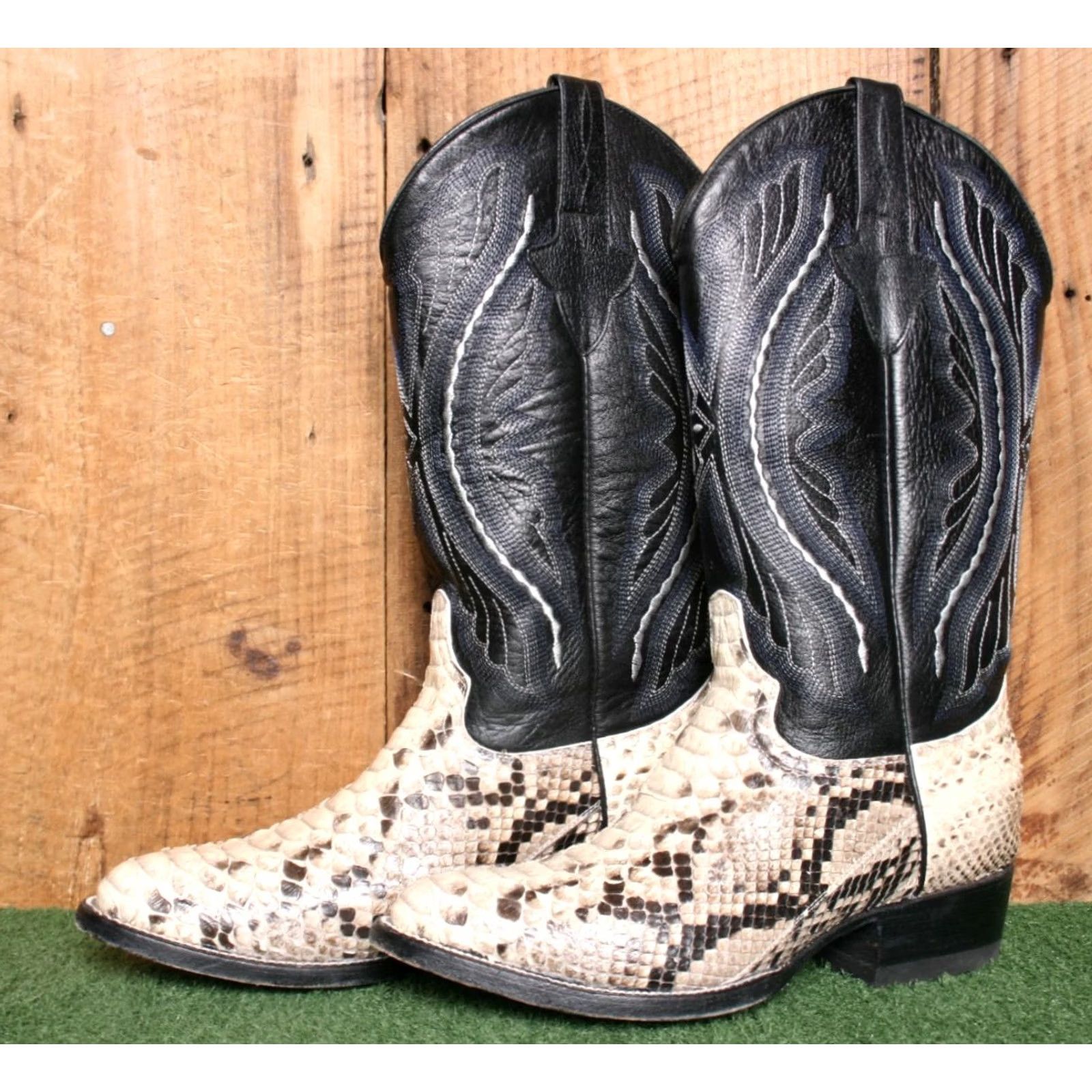 Vintage Don Cuco's Western Boots MEX 26 EEE ≈ US 7.5 EE Men's Snakeskin Leather Black Brown Western Cowboy Pull On Boots Size US 8 / EU 41 - 2 Thumbnail