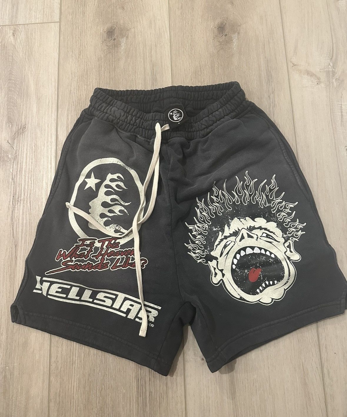 image of Hellstar Face Records Shorts in Black, Men's (Size 30)