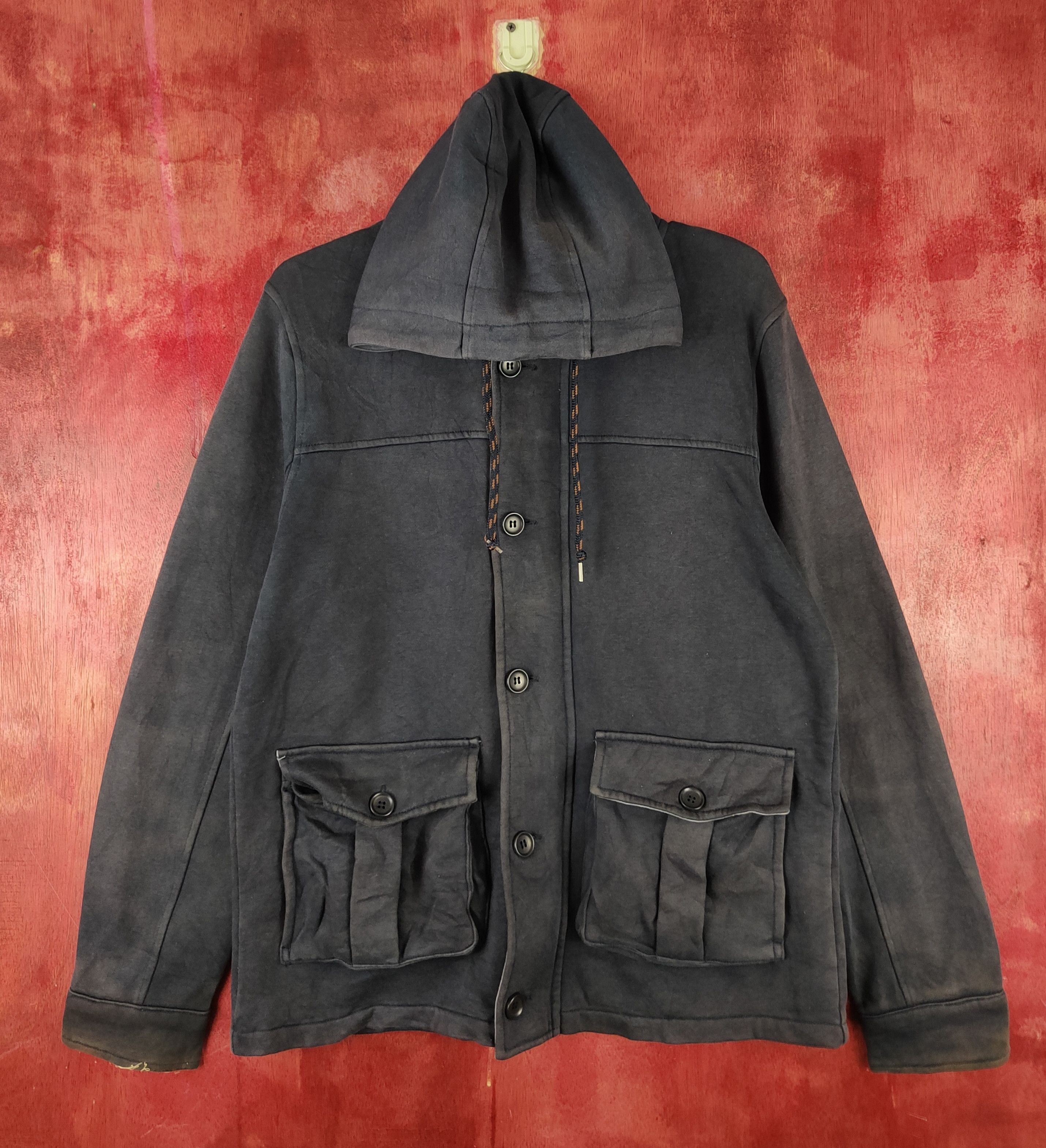 image of Vintage Japan Dark Blue Faded Hoodie Sweaters S2401, Men's (Size Medium)