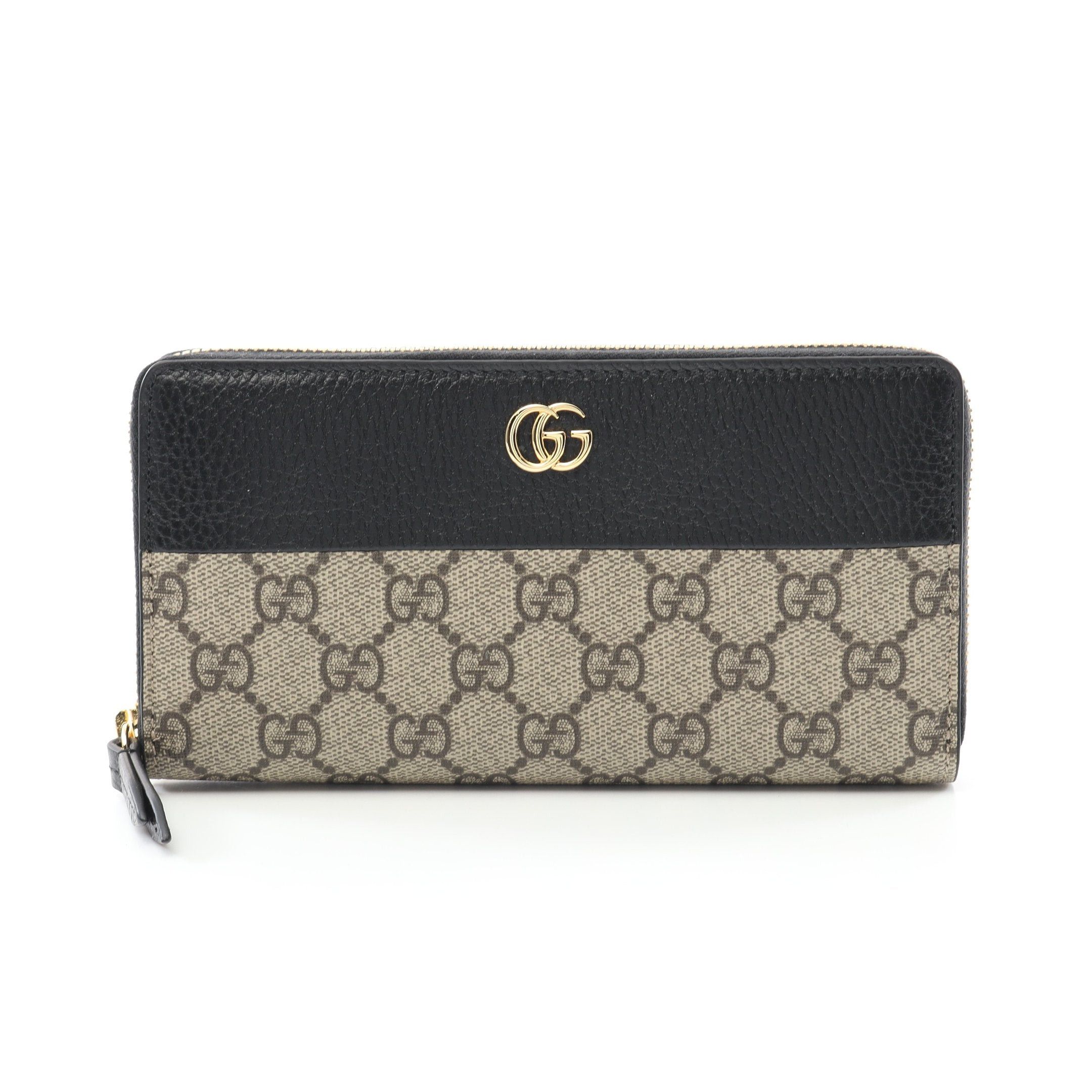 Gucci Gucci Petite Marmont Gg Round Zipper Long Wallet Leather Beige Black Size ONE SIZE - 1 Thumbnail