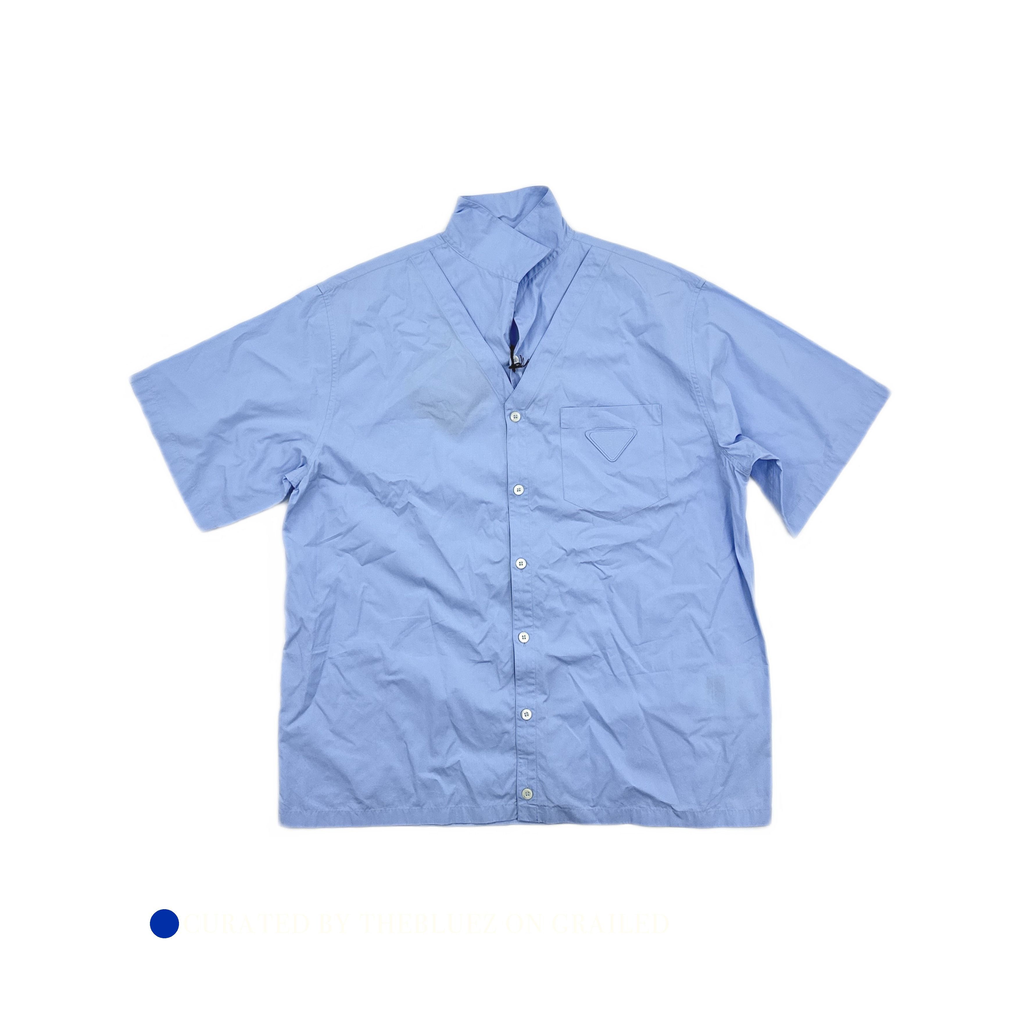 Prada Stylish Blue Logo Patch Button Up Shirt Size US L / EU 52-54 / 3 - 1 Thumbnail