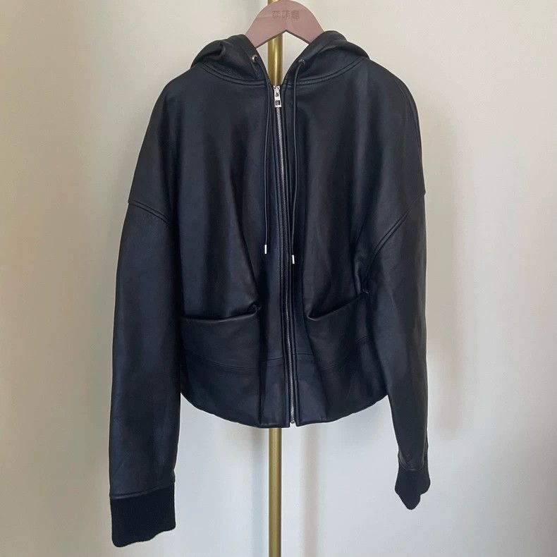 Loewe LOEWE Black Full Leather Drawstring Hooded Zip-up Jacket, Size XS / US 0-2 / IT 36-38 - 1 Thumbnail