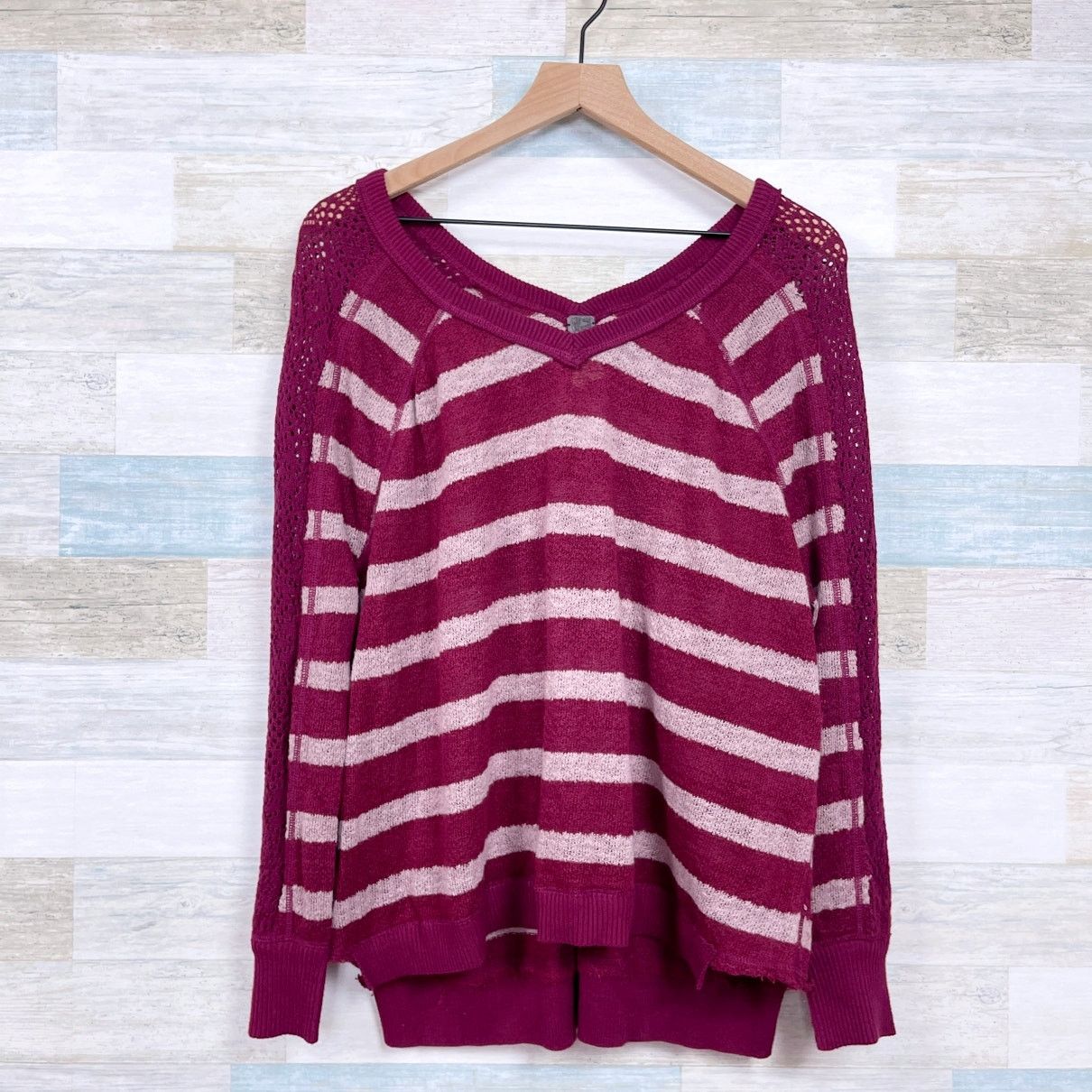 Free People We The Free People Striped Crochet Loose Knit Top Red Women Size S / US 4 / IT 40 - 1 Thumbnail