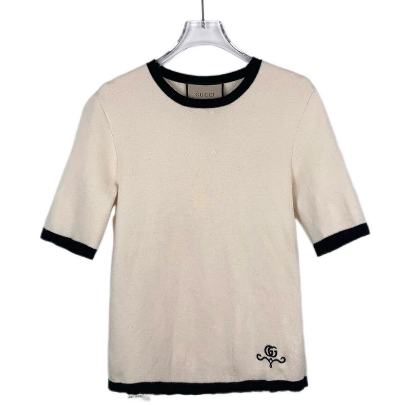Gucci Gucci Double G embroidered striped trim beige wool short-sl Size US XS / EU 42 / 0 - 1 Thumbnail