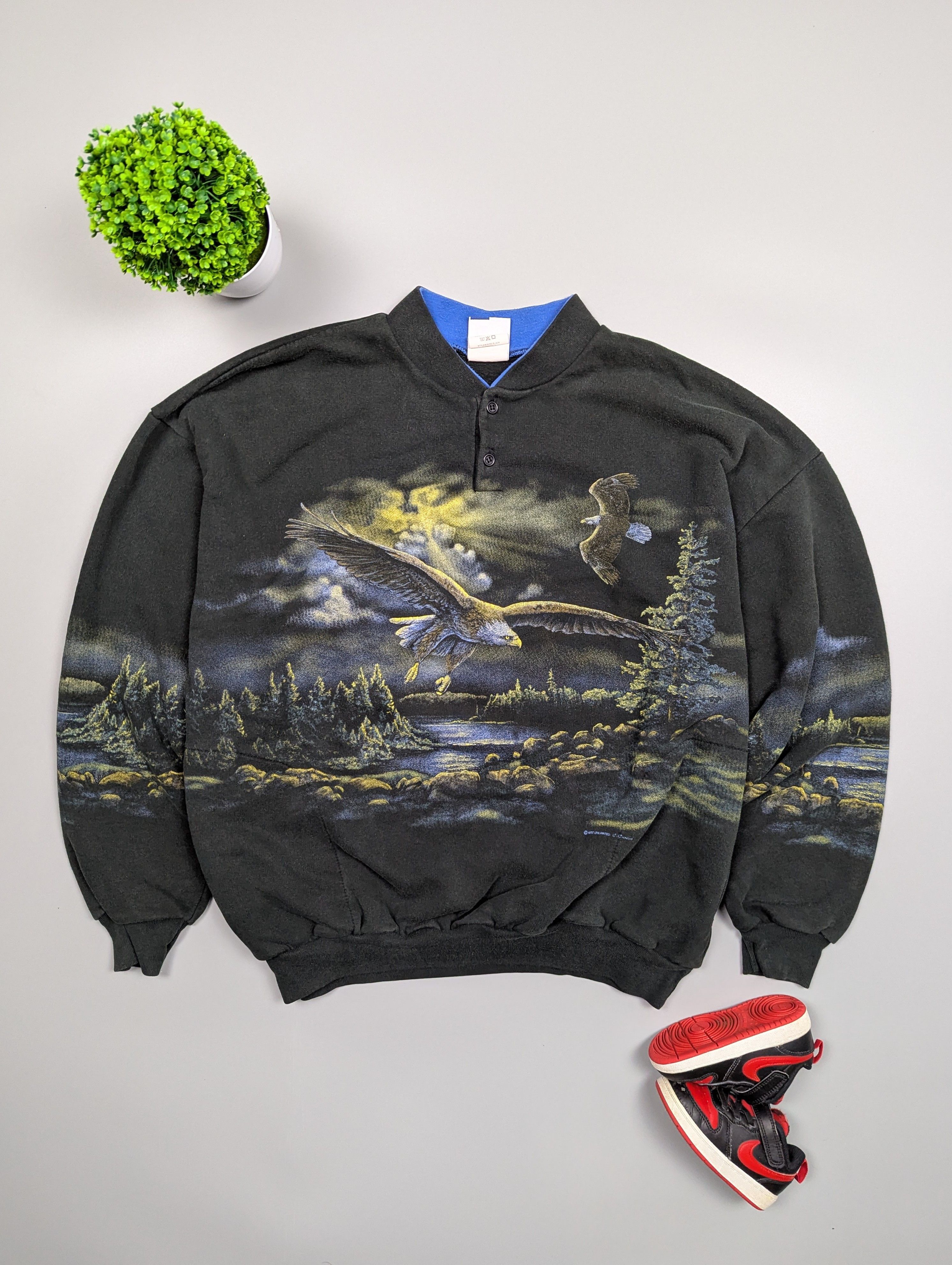 Vintage ART UNLIMITED VTG Sweatshirt/Sweater Nature & Eagles Print Size US XXL / EU 58 / 5 - 2 Thumbnail