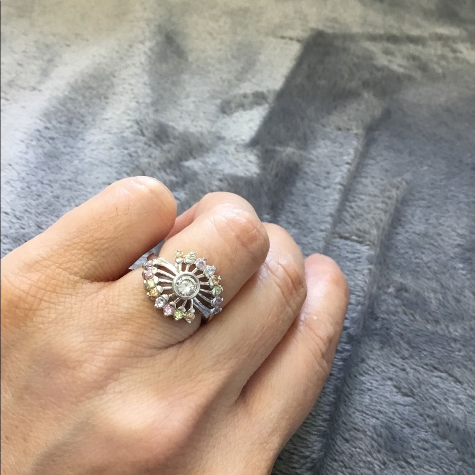 Other Silver Fan Shape Rainbow Crystals Ring Size ONE SIZE - 8 Thumbnail