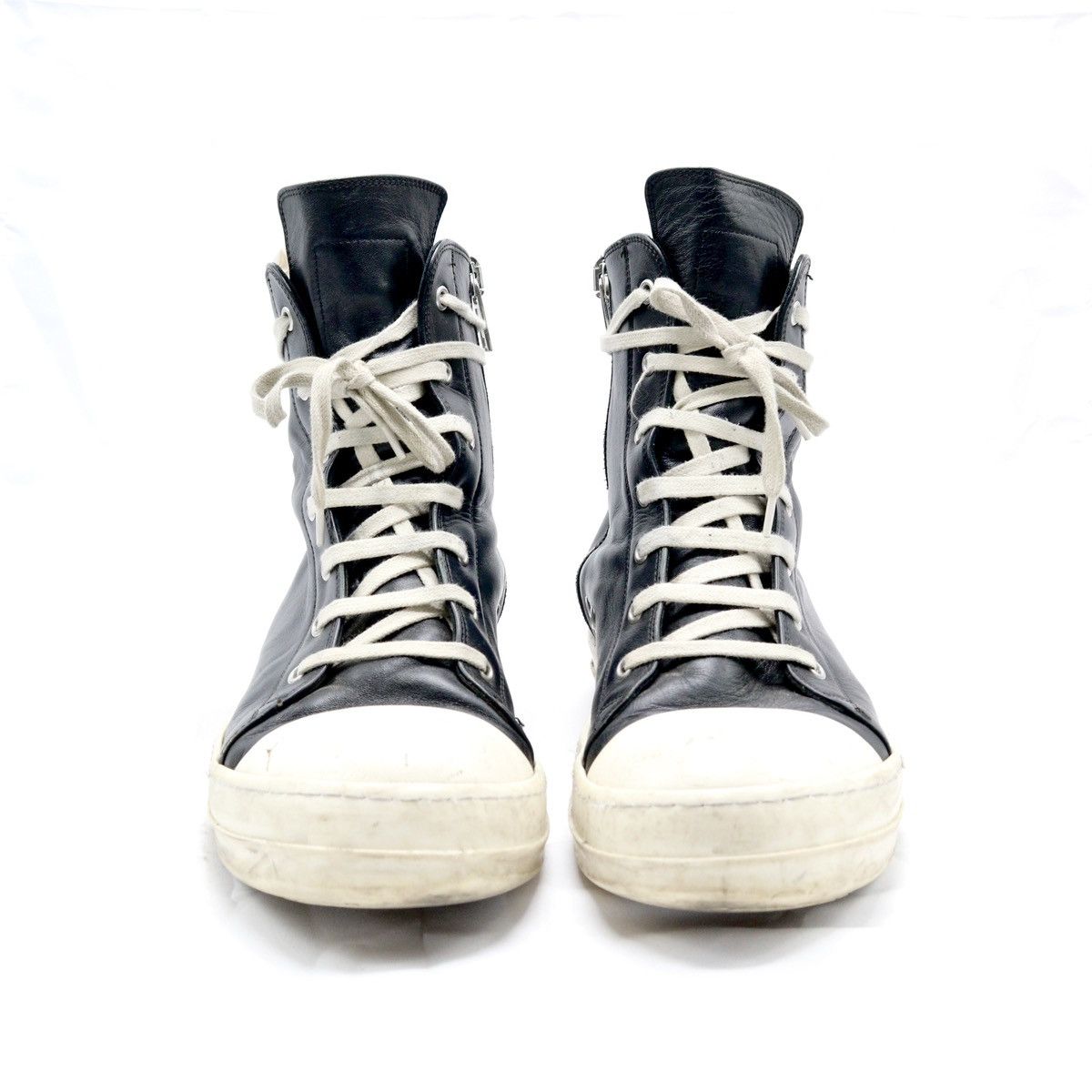 image of Rick Owens Black High Sneakers in Black/Milk, Men's (Size 11)