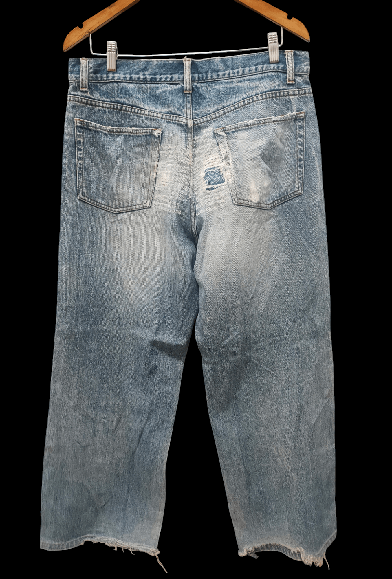 Japanese Brand 💥Baggy Flared Distressed Gl Heart Denim 💥 Size US 36 / EU 52 - 4 Thumbnail