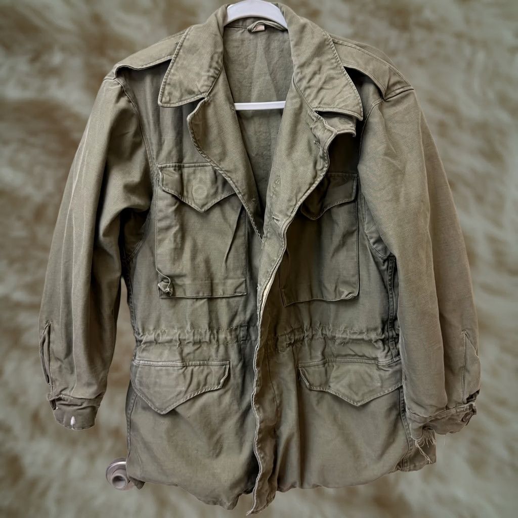Olive VINTAGE US Army M-1943 M43 Field Jacket Coat 36R Olive Green USGI WW2 Military Jacket Mens Size US XXS / EU 40 - 1 Thumbnail