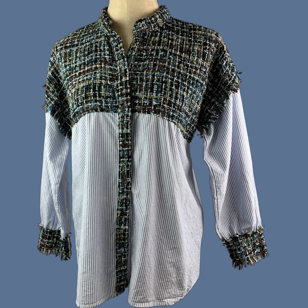 Zara VINTAGE Zara Basics Collection Mixed Fabric Women's Button Up Shirt Top Size M / US 6-8 / IT 42-44 - 1 Thumbnail