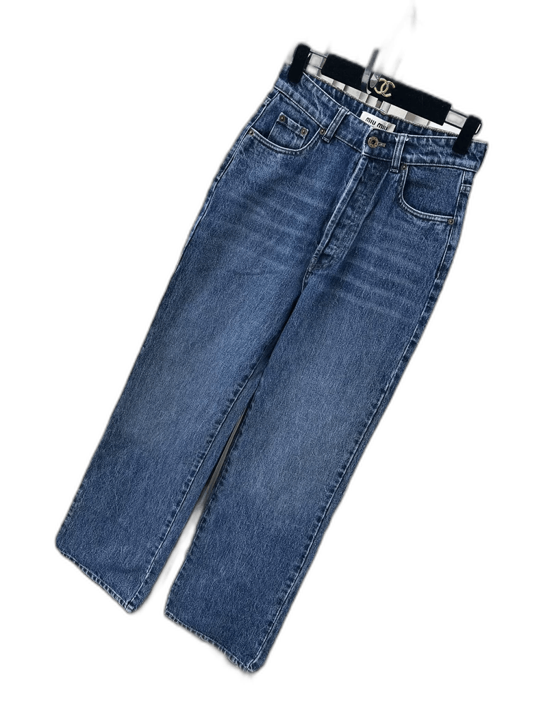 Miu Miu Miu Miu Blue Straight Denim Jeans with Belt Size 26" / US 2 / IT 38 - 1 Thumbnail