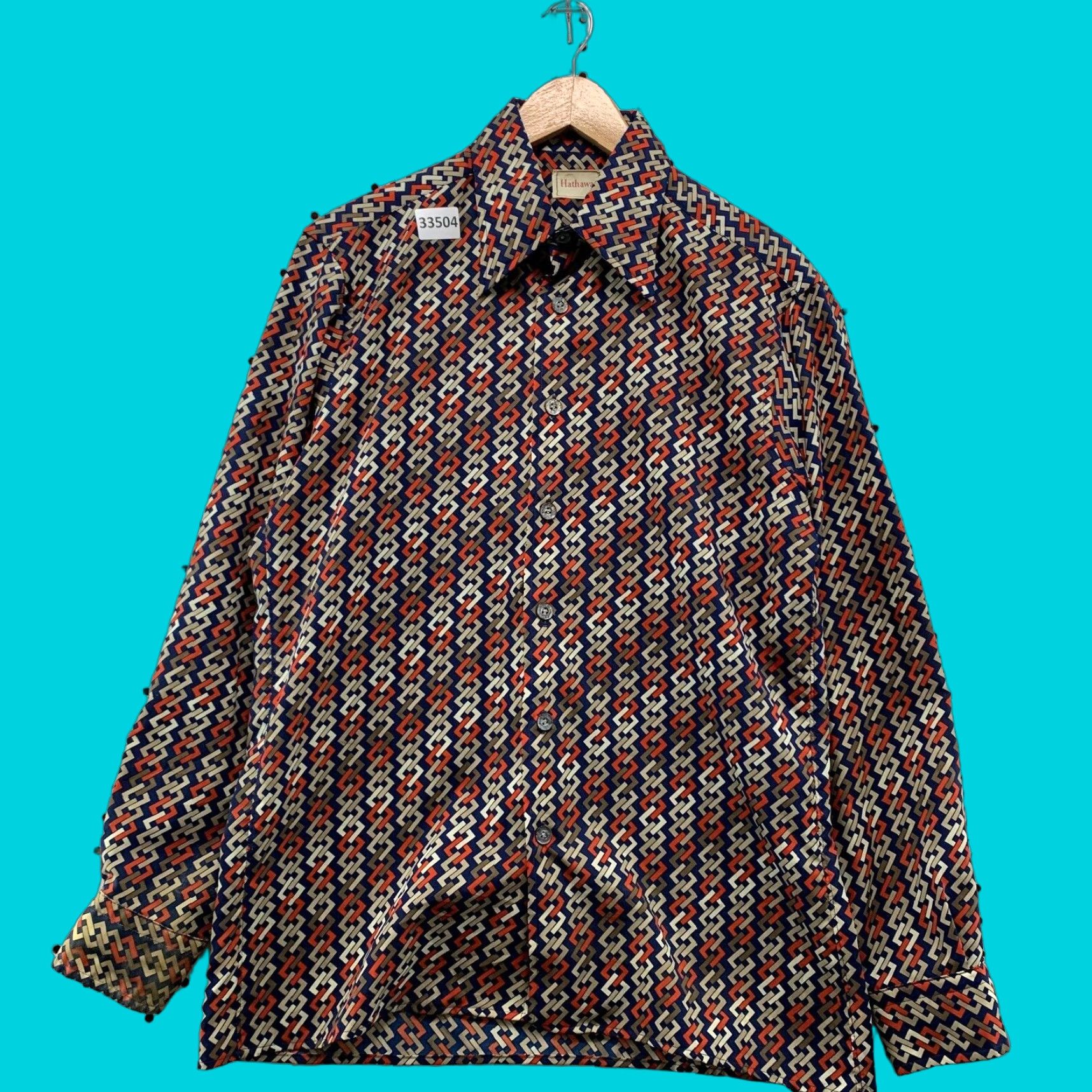 Vintage VINTAGE Hathaway Button Shirt Mens Small Geometric Chain Link Blue Orange Shirt Mens Small Blue Geometric Chain Link vintage Size US S / EU 44-46 / 1 - 1 Thumbnail